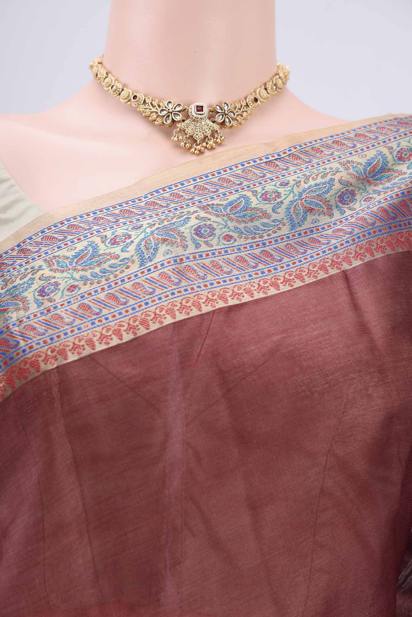 Brown Banarasi Tussar Silk Saree - Image 2