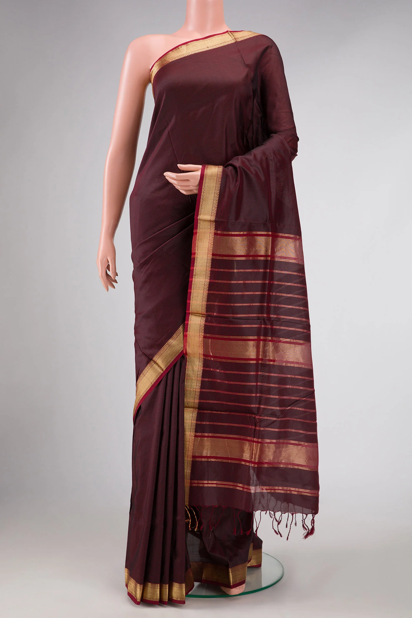 Brown Dual Tone Maheshwari Silk Saree