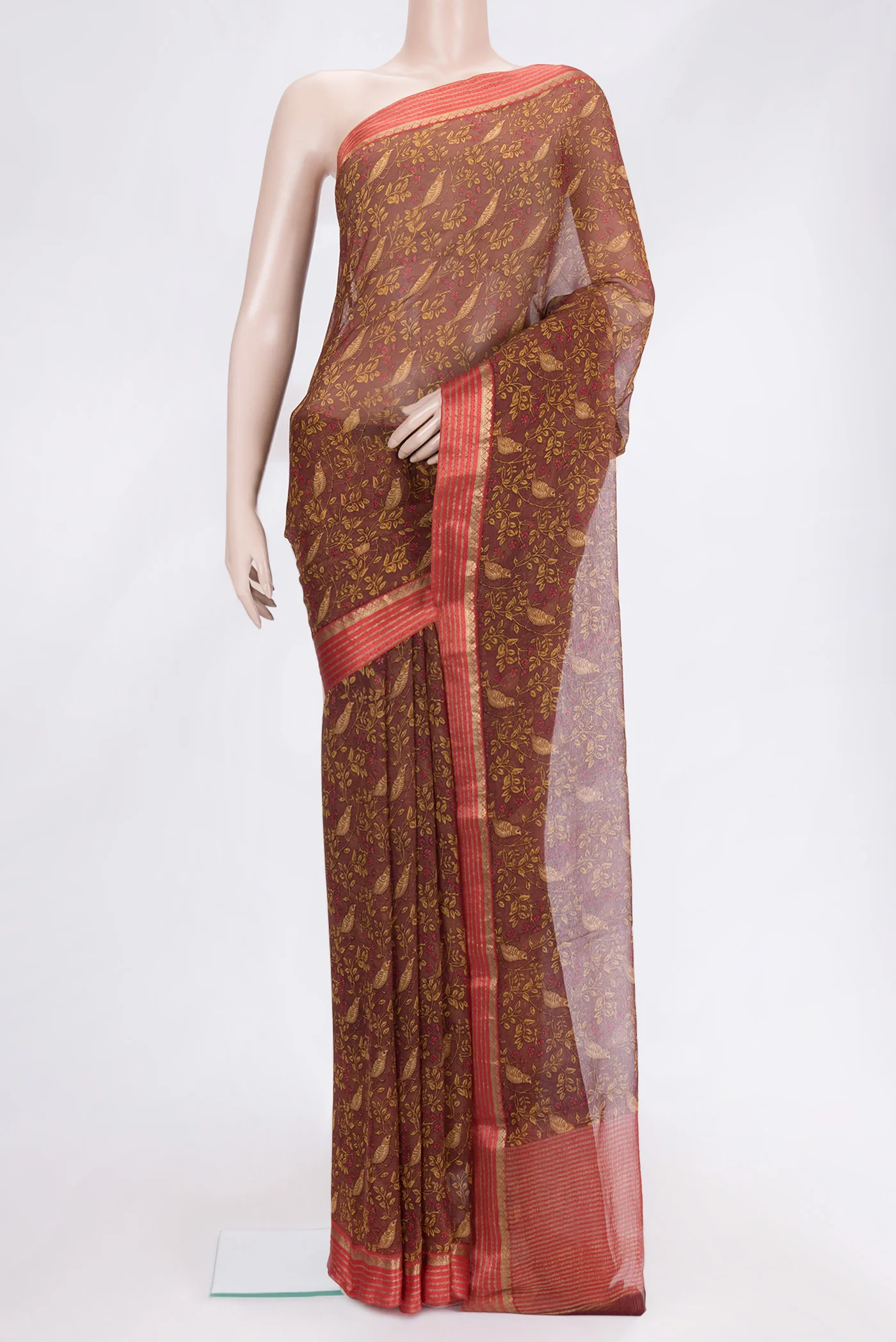 Brown Mysore Chiffon Saree