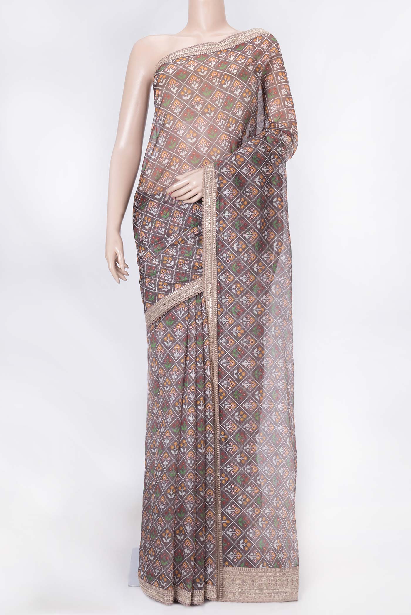 Brown Dual Tone Organza Silk Saree