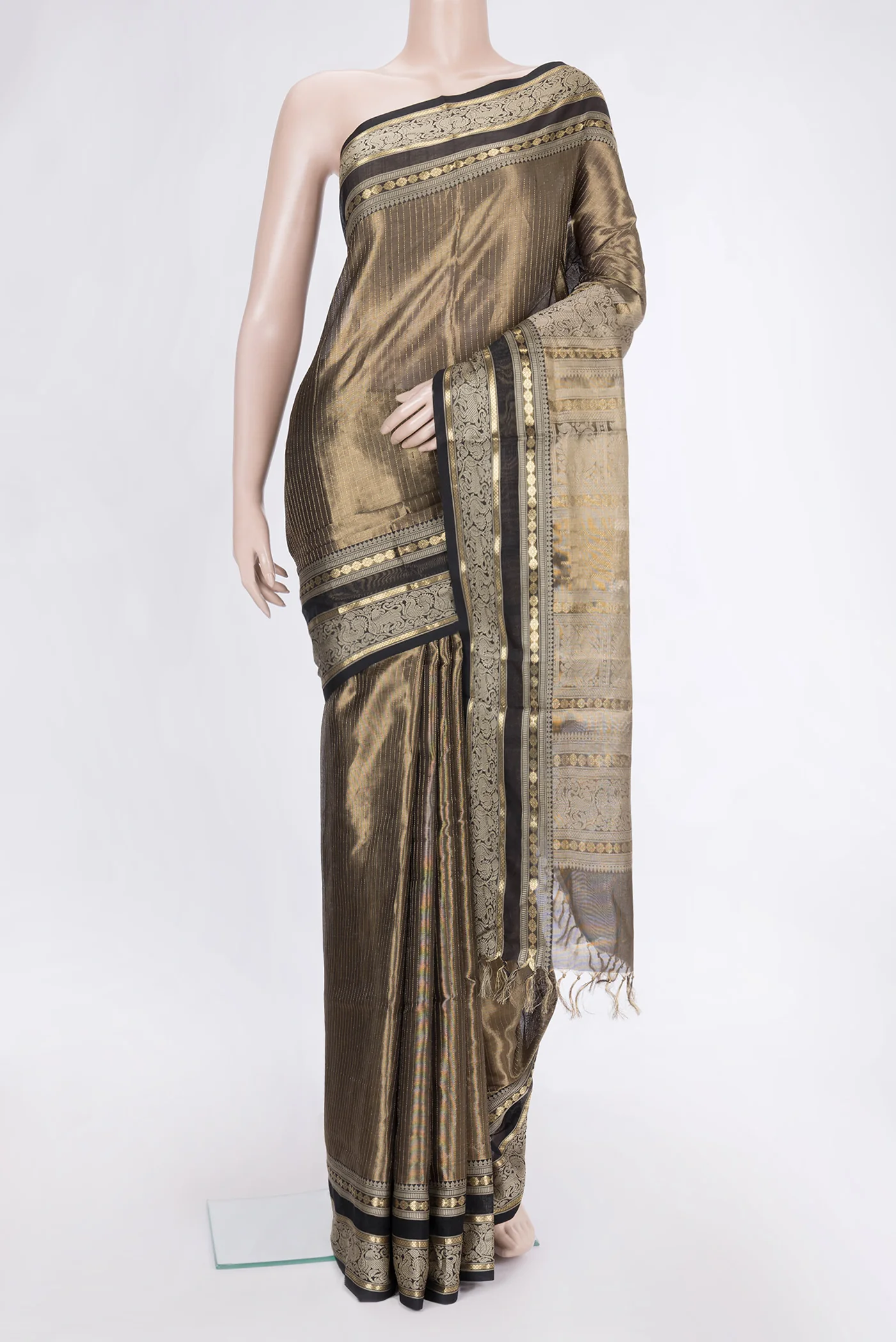 Gold with Brown Color Silk Cotton Saree
