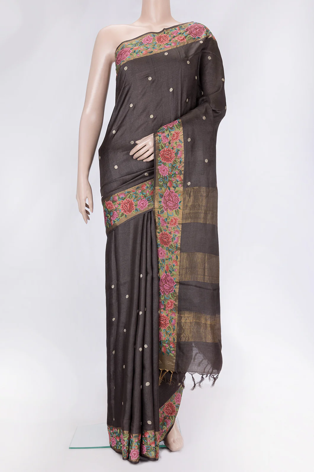 Brown Tussar Silk Saree