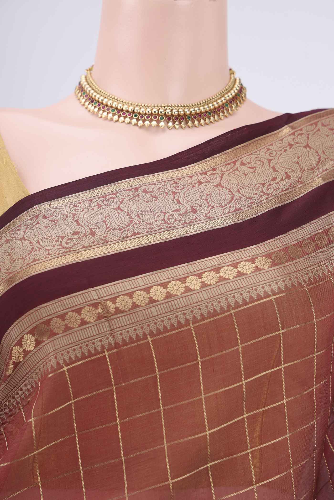Brown Kanchi Cotton Saree - Image 2