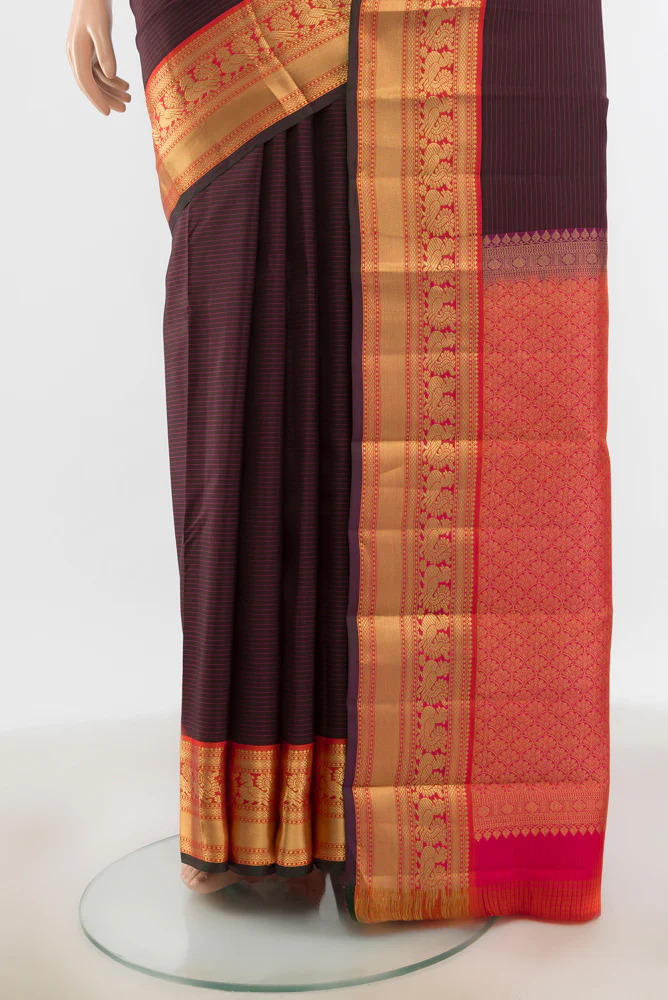 Brown Kanchipuram Silk Saree - Image 3