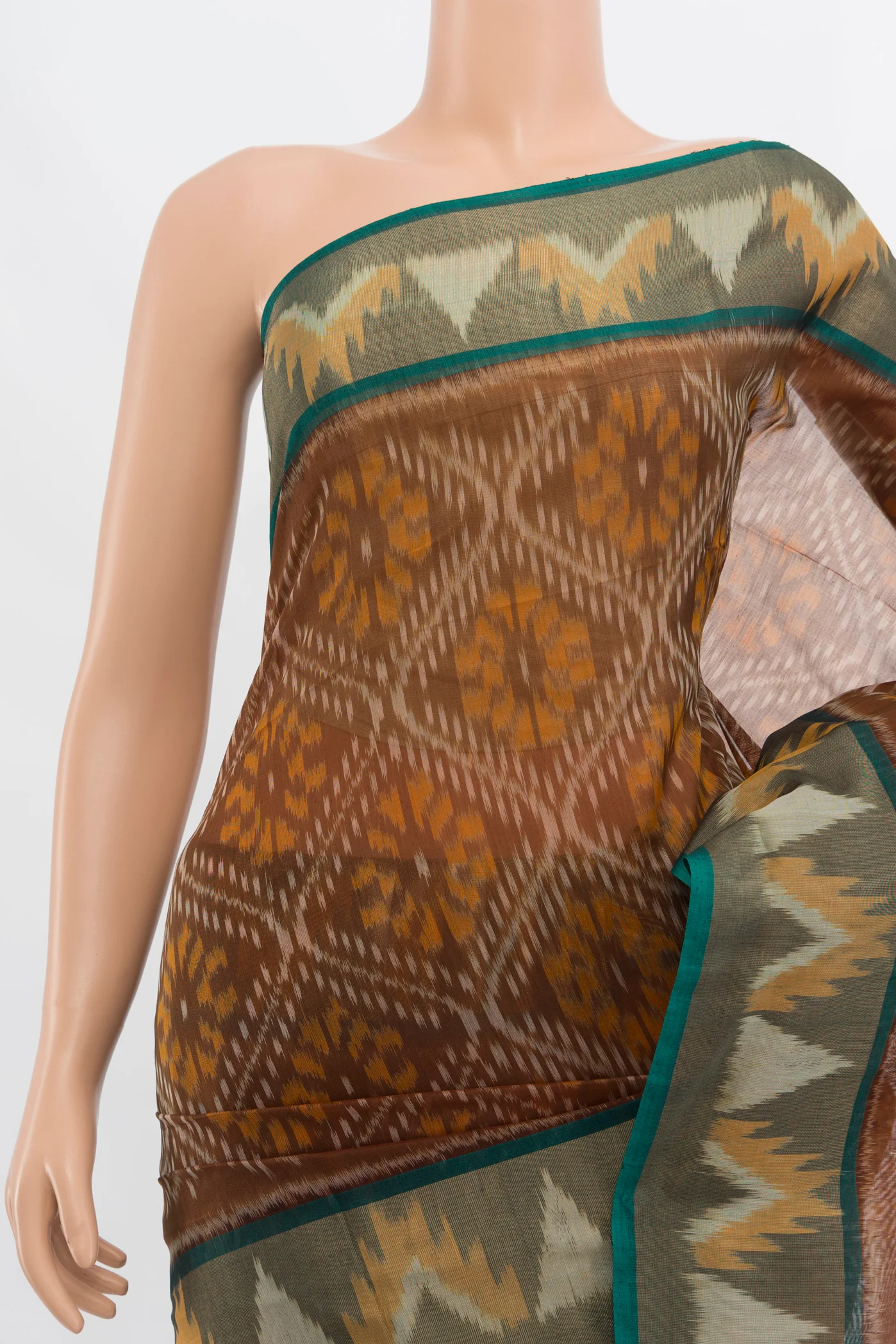 Brown Silk Cotton Saree - Image 2