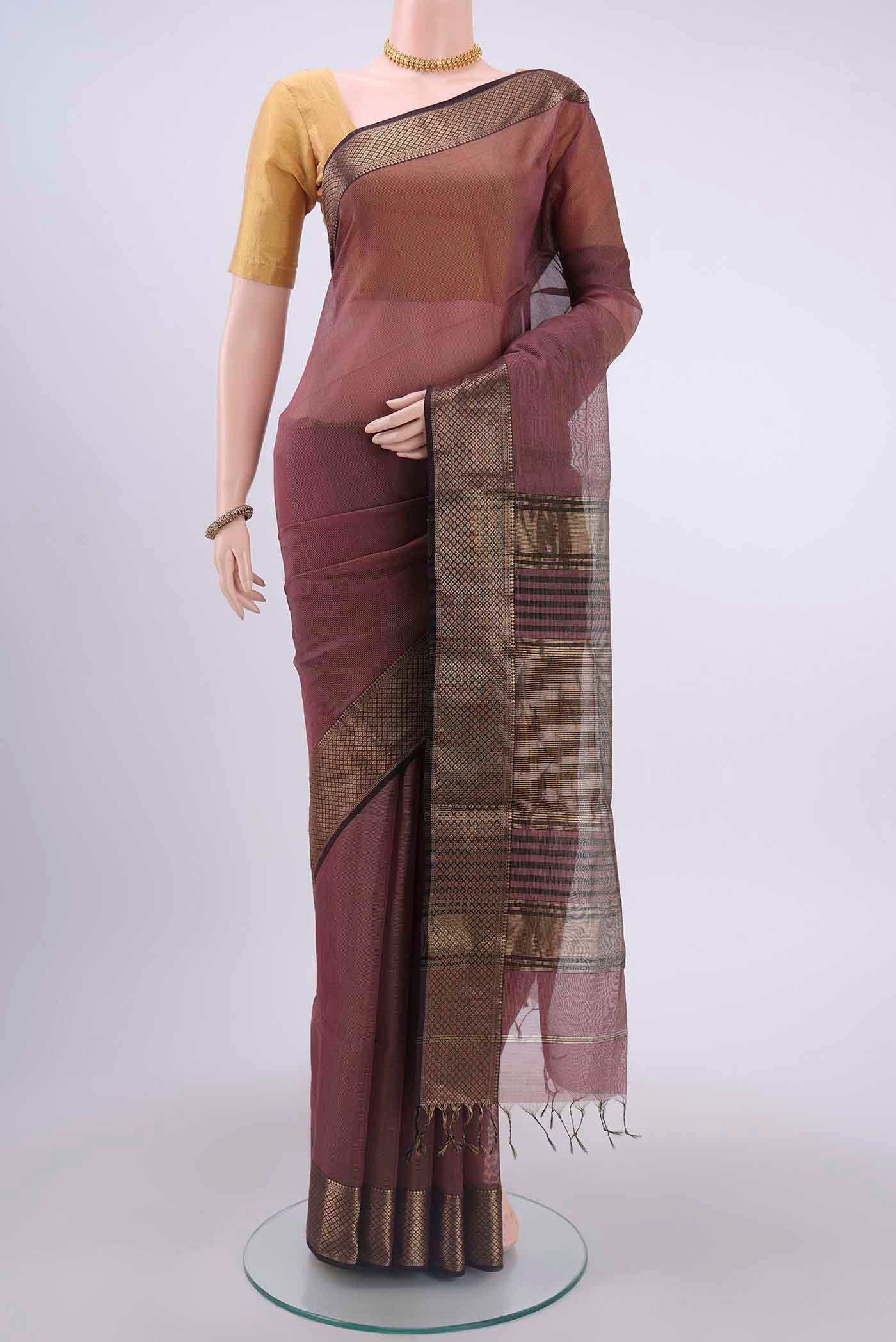 Brown Maheshwari Silk Cotton Saree