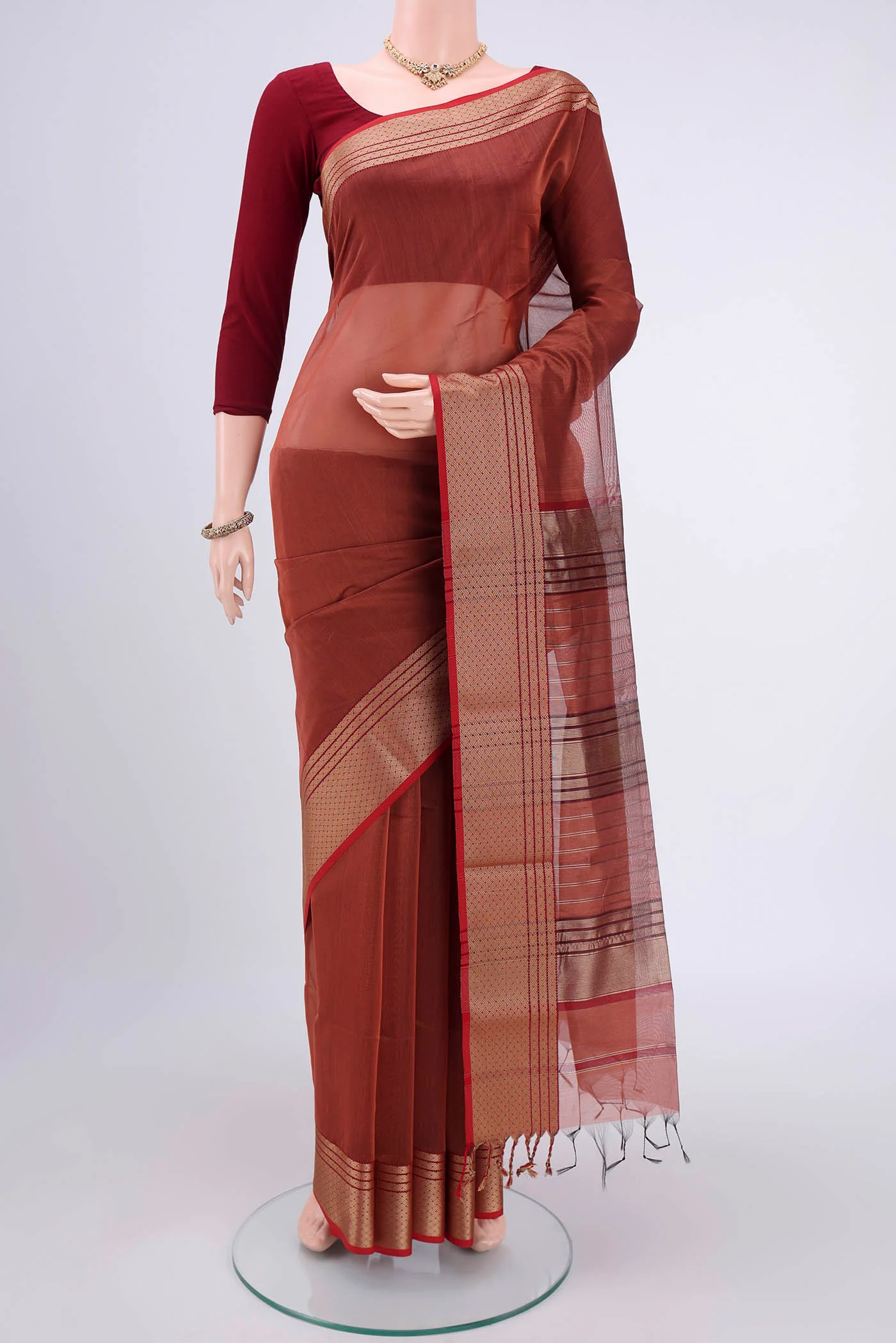 Brown Maheshwari Silk Cotton Saree