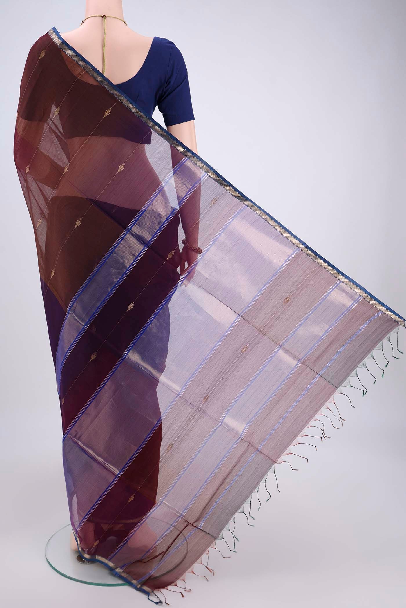 Brown Maheshwari Silk Cotton Saree - Image 3