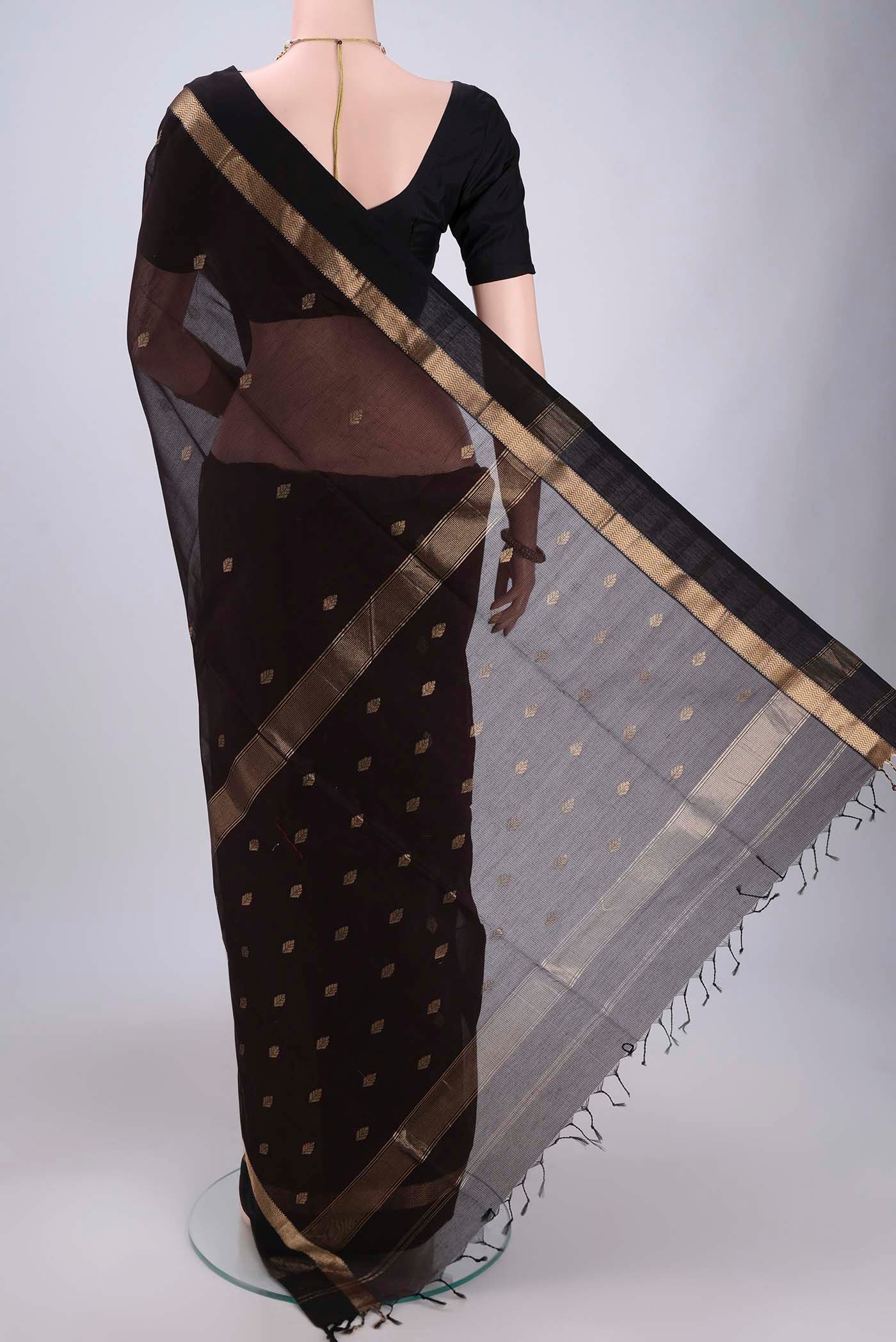 Coffee Brown Maheshwari Silk Cotton Saree - Image 3
