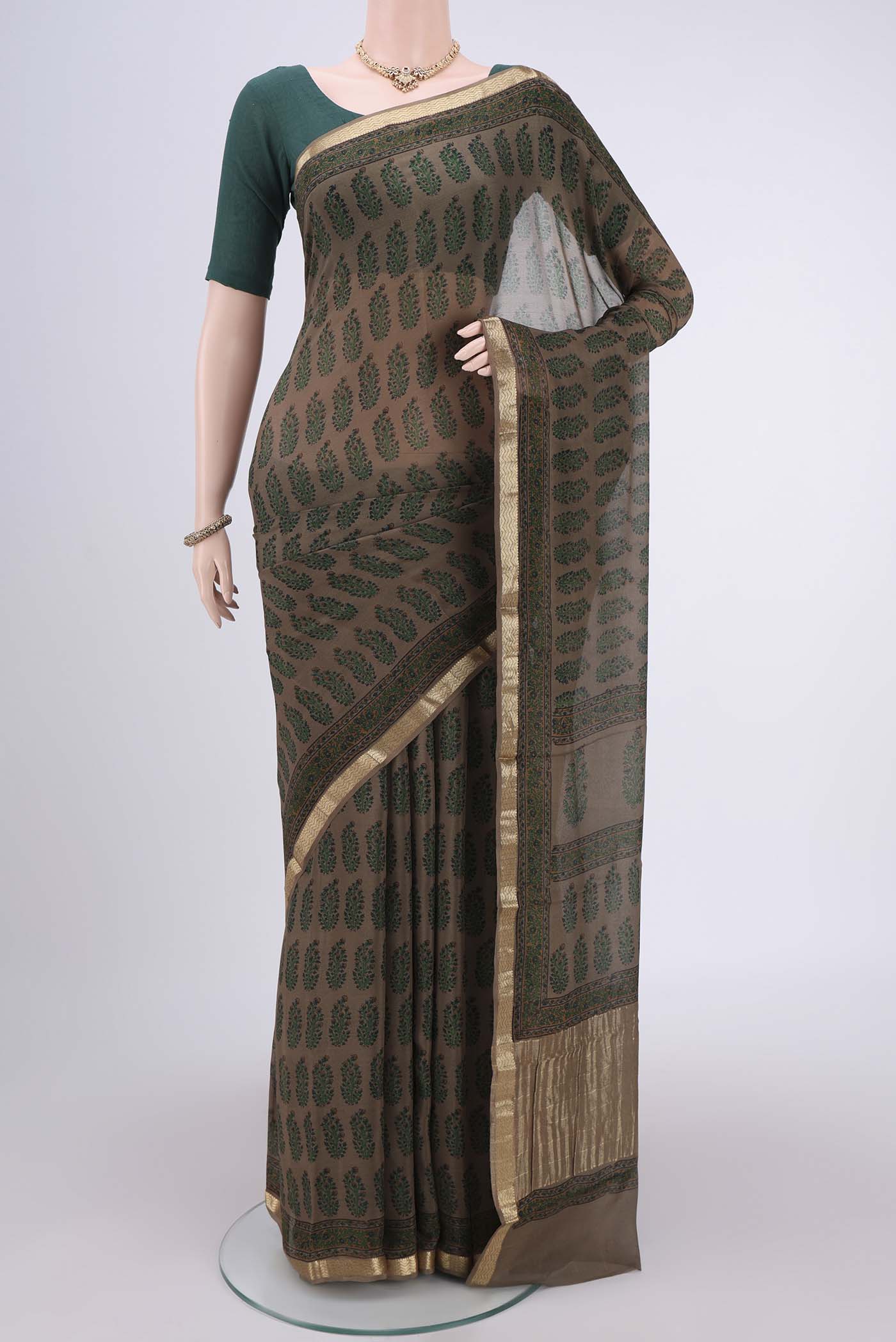 Brown Mysore Crepe Saree