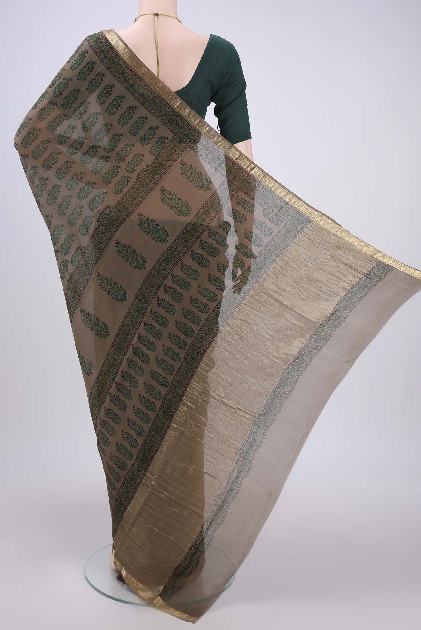 Brown Mysore Crepe Saree - Image 3