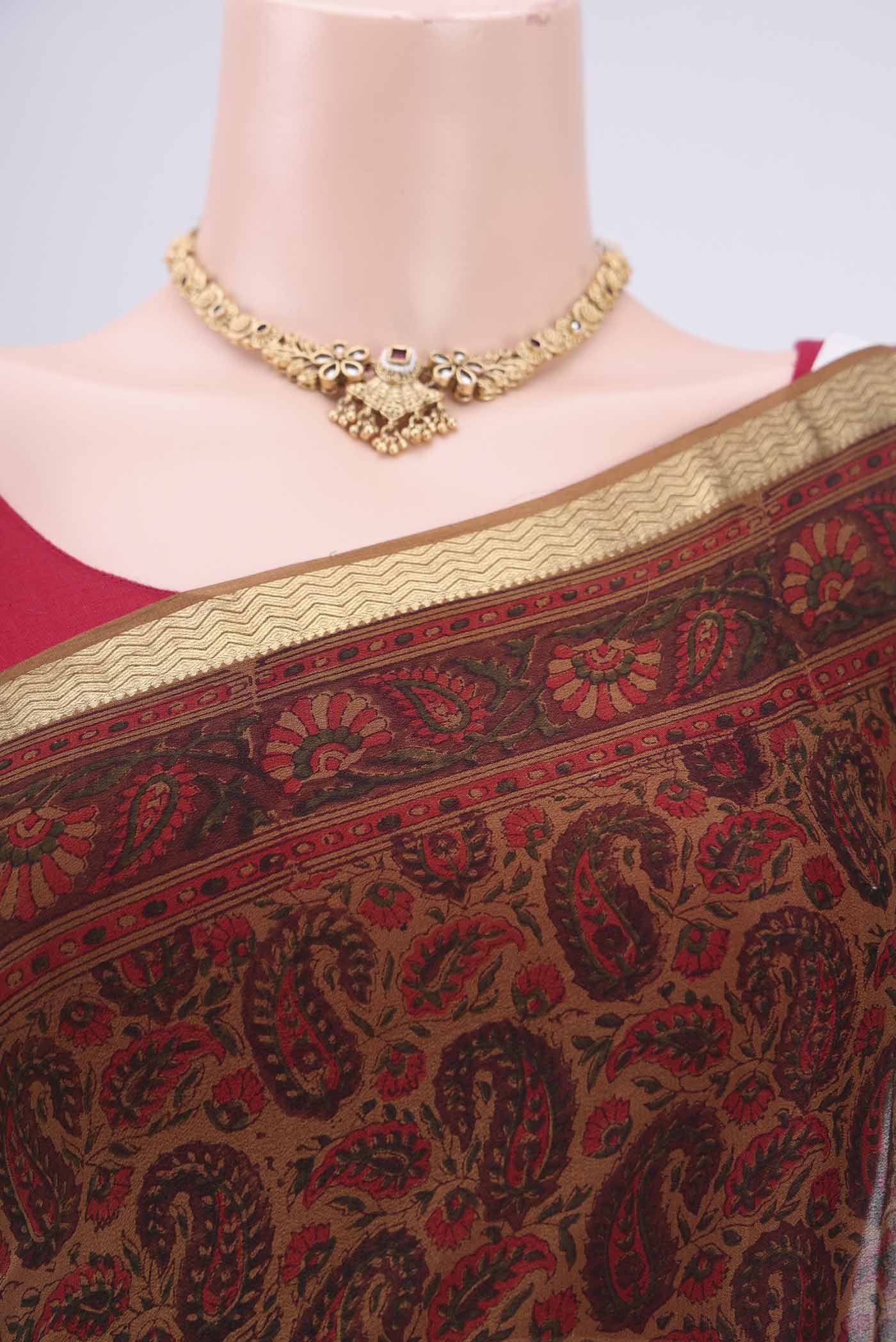 Brown Mysore Crepe Saree - Image 2