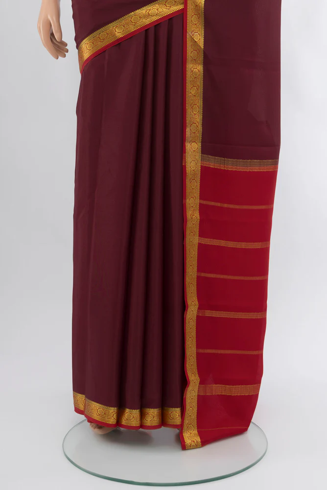 Coffee Brown Mysore Crepe Saree - Image 3