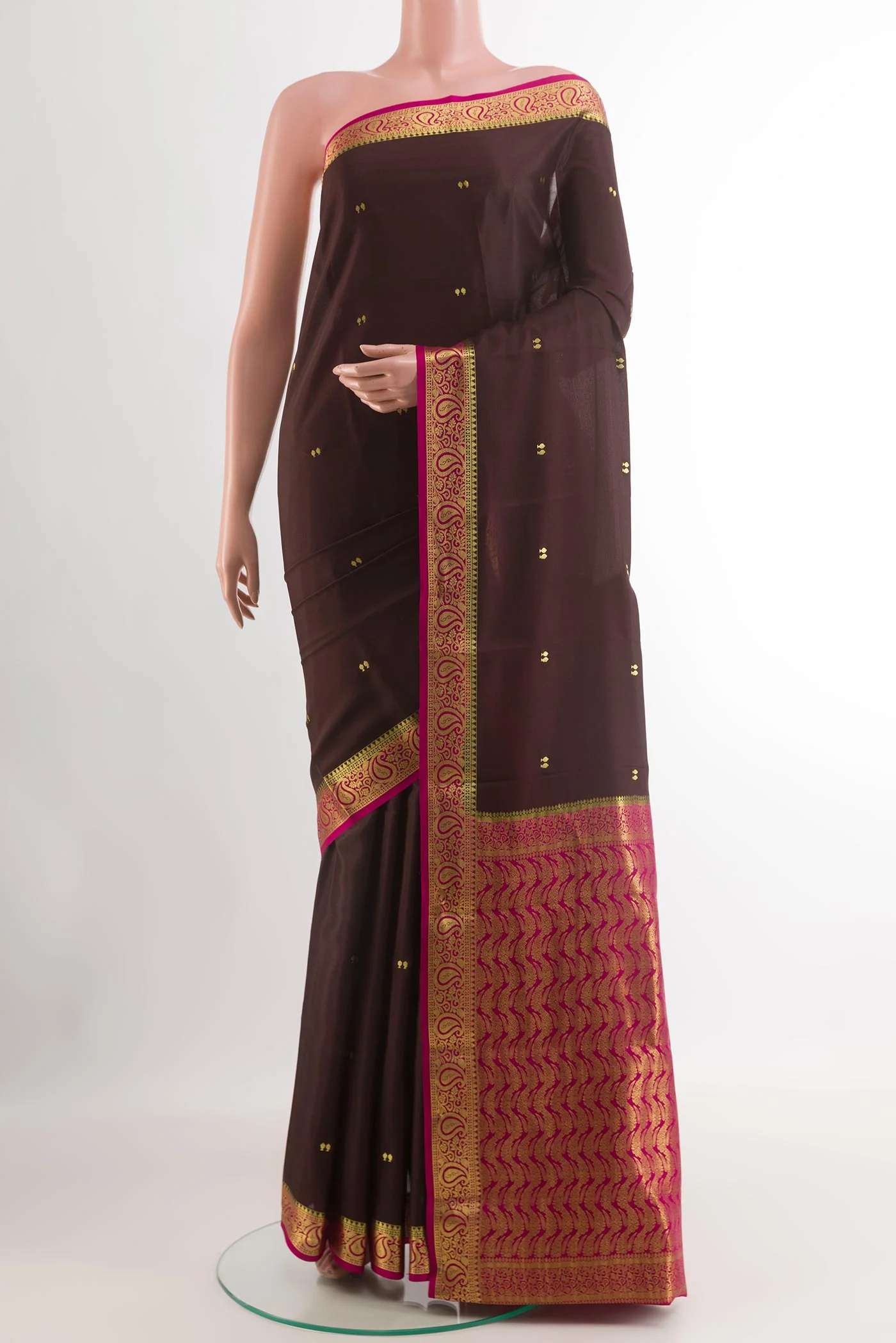 Coffee Brown Mysore Crepe Saree