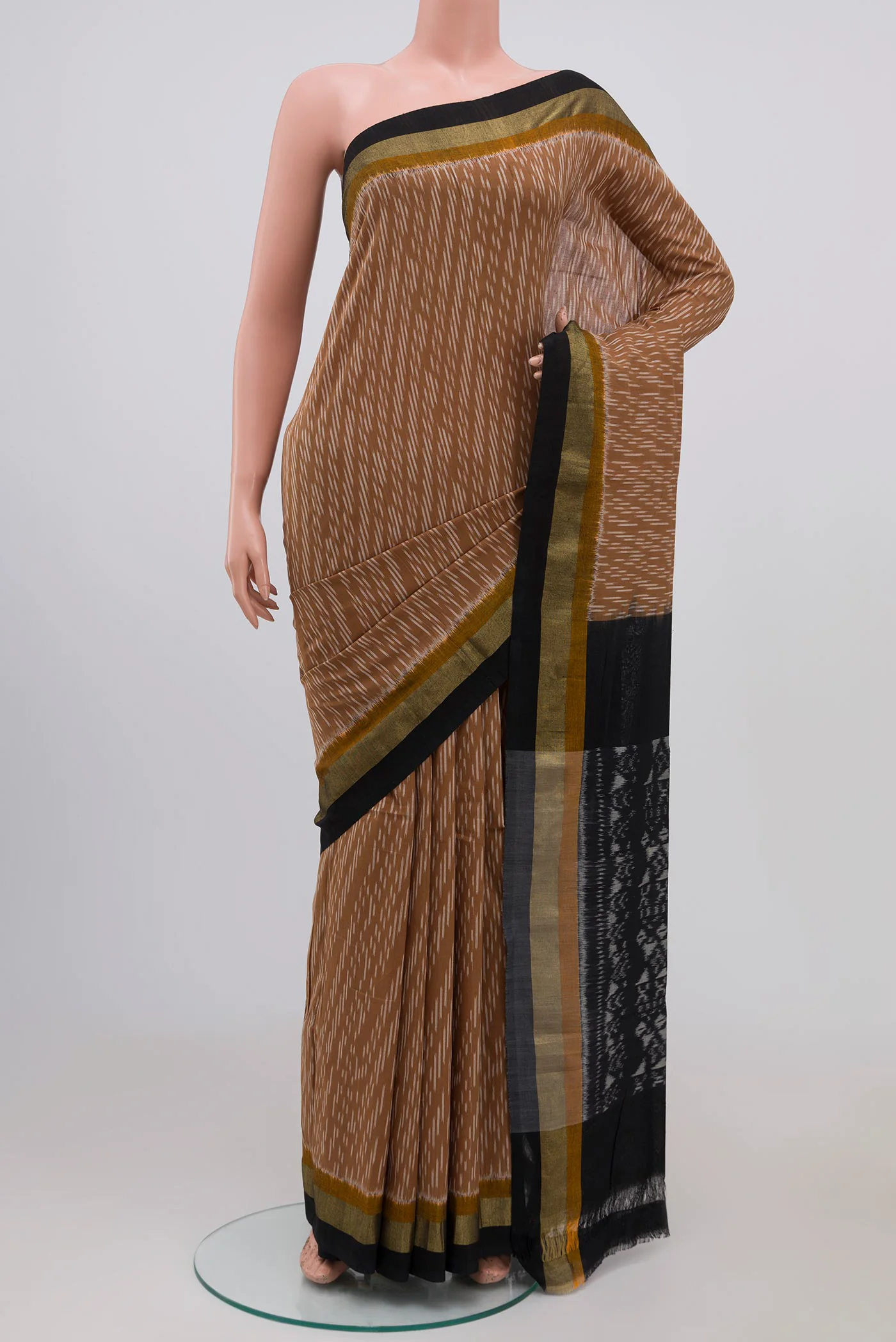Brown Pochampally Cotton Saree