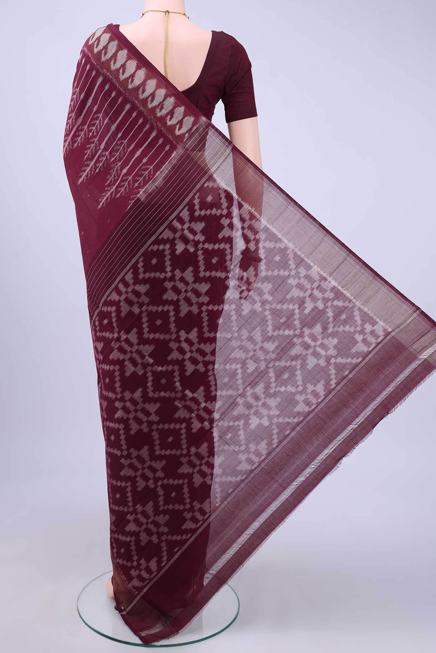 Brown Pochampally Cotton Saree - Image 2