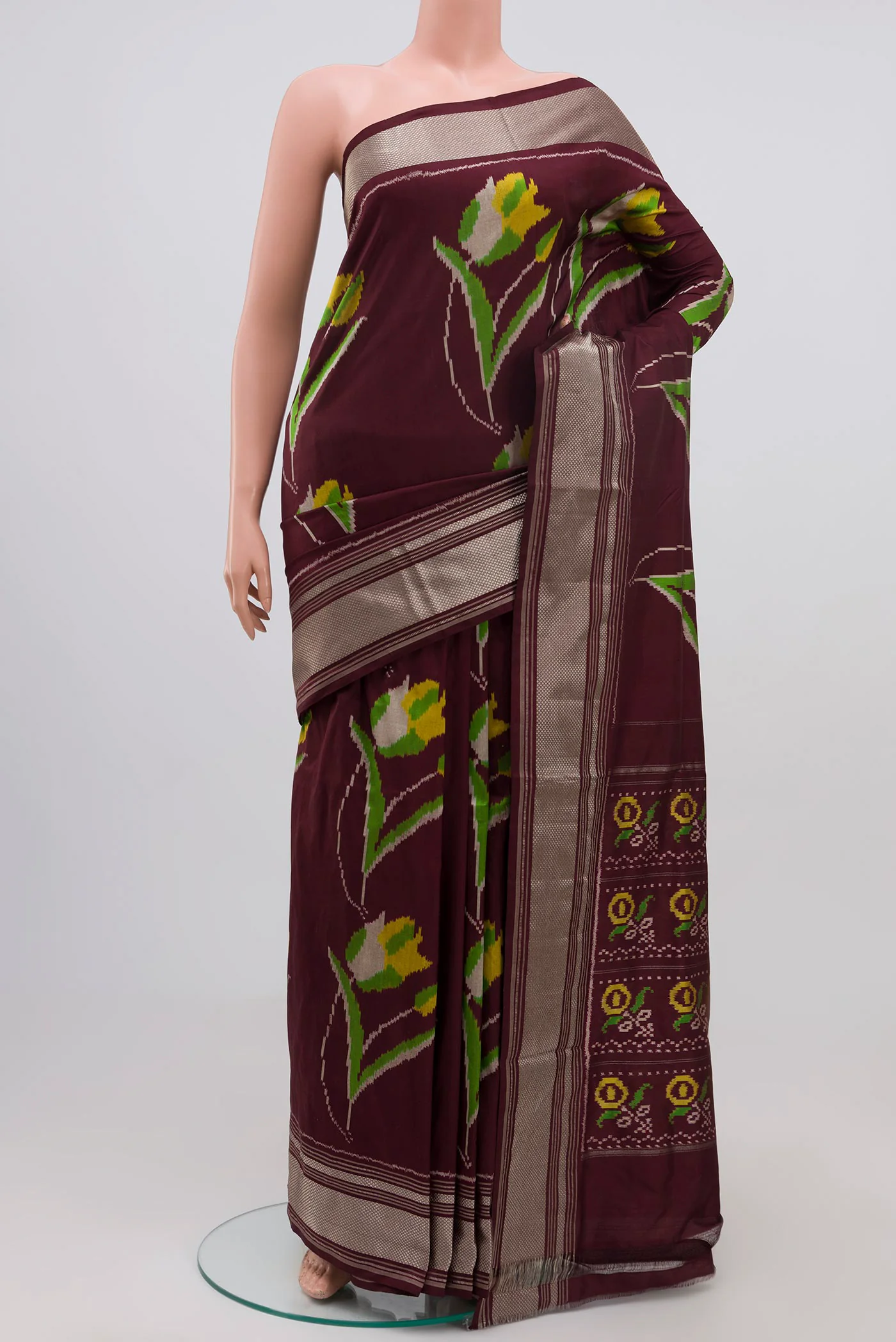 Coffee Brown Pochampally Silk Saree