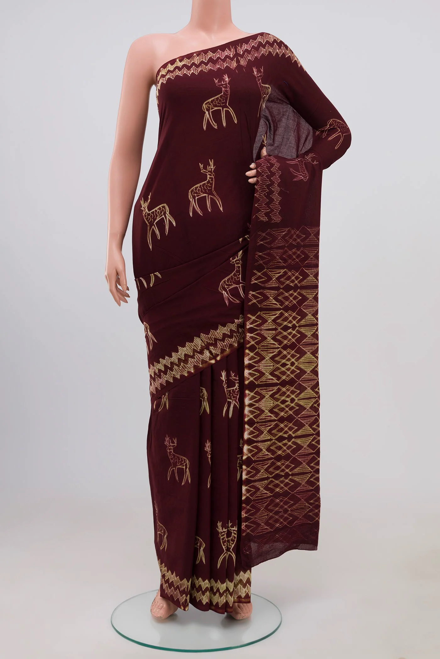 Coffee Brown Printed Cotton Saree