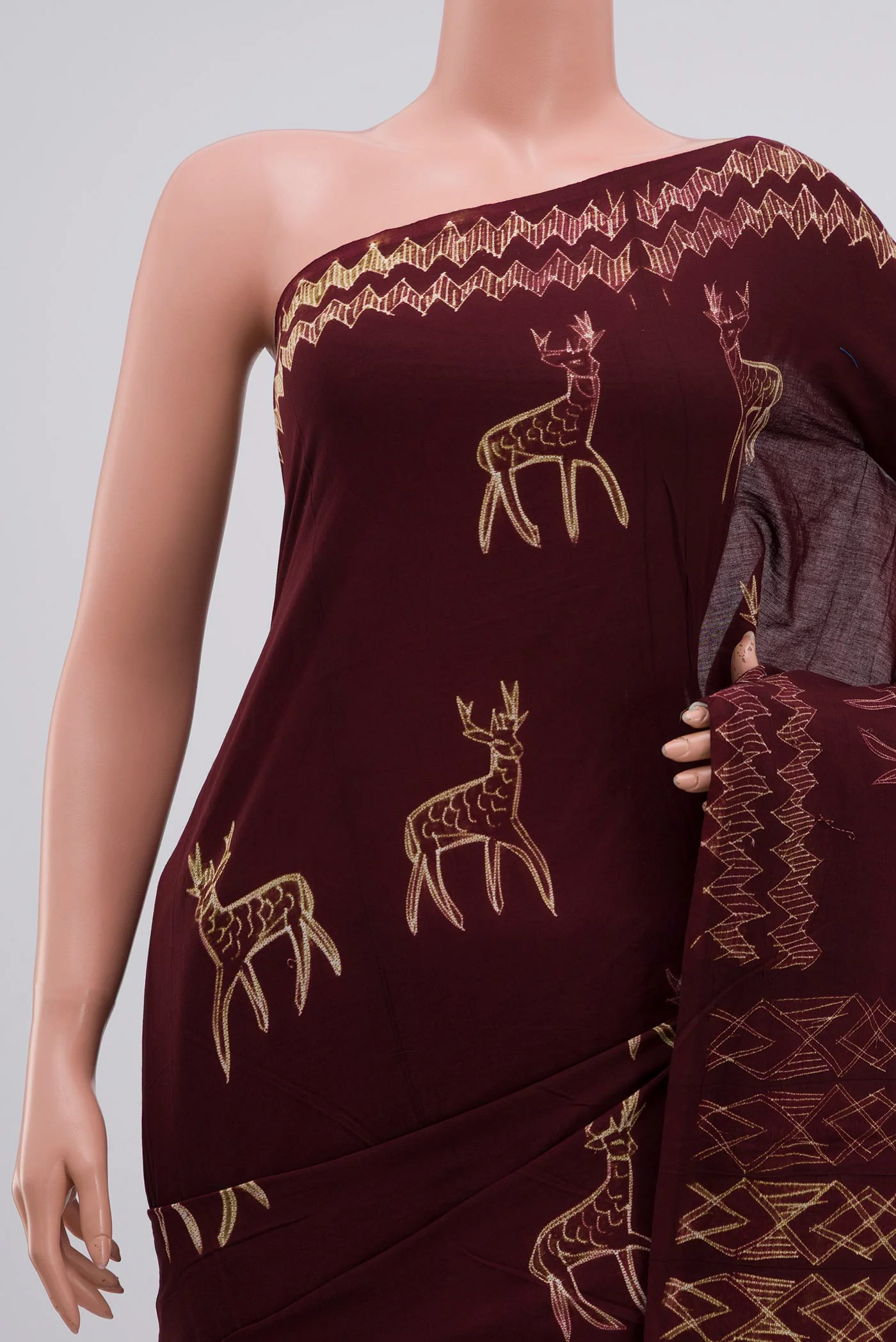 Coffee Brown Printed Cotton Saree - Image 2