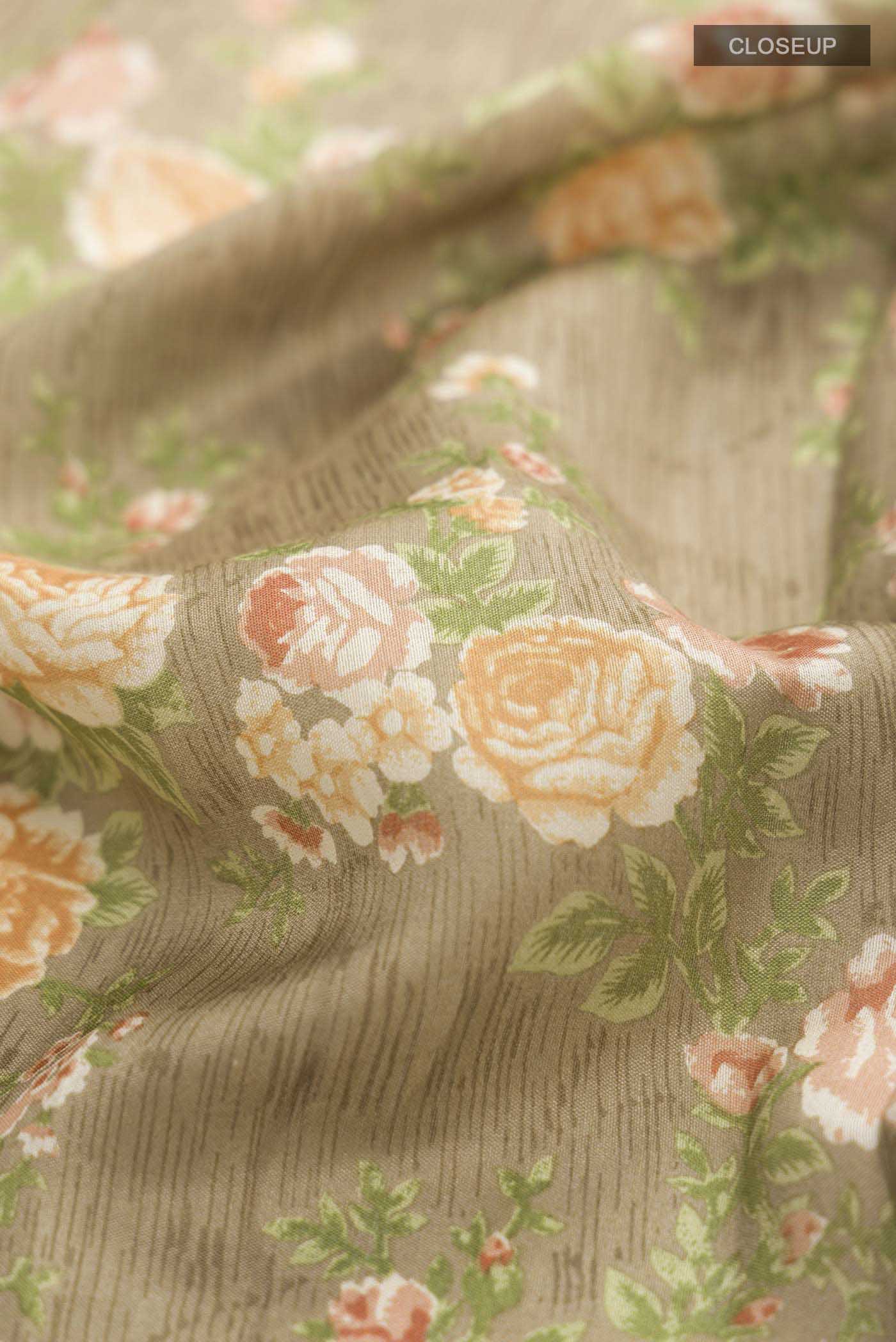 Brown Printed Silk Saree - Image 2