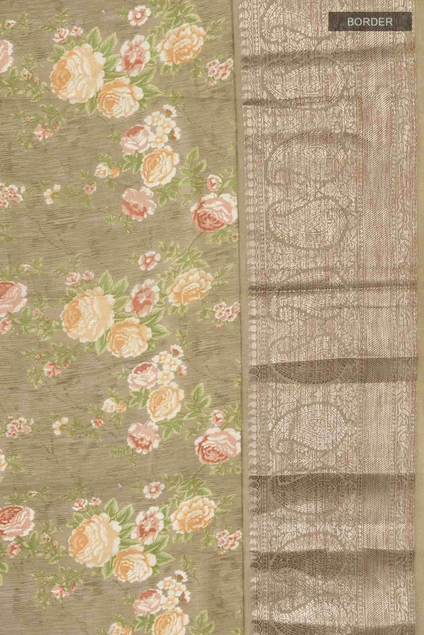 Brown Printed Silk Saree - Image 3