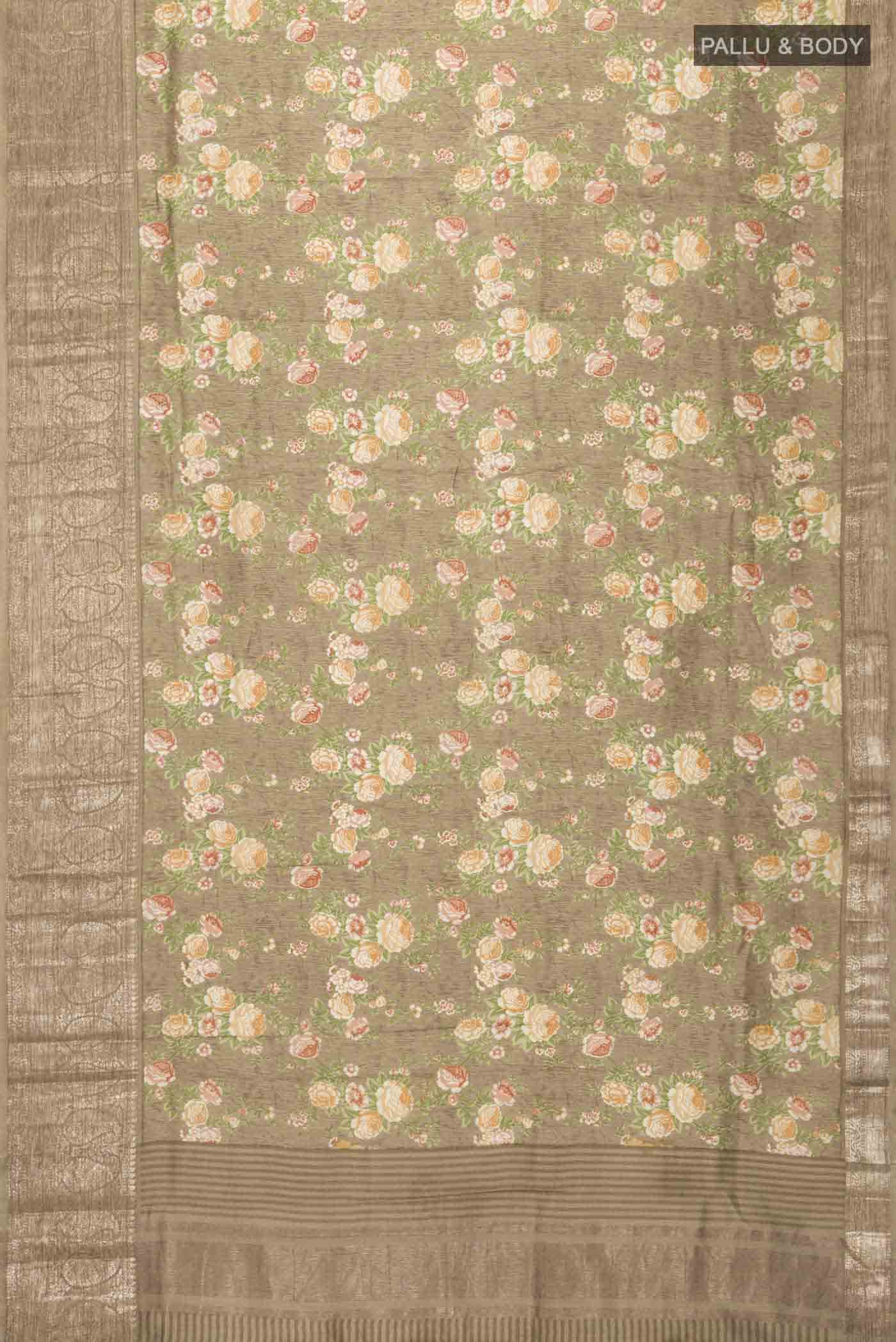 Brown Printed Silk Saree - Image 5