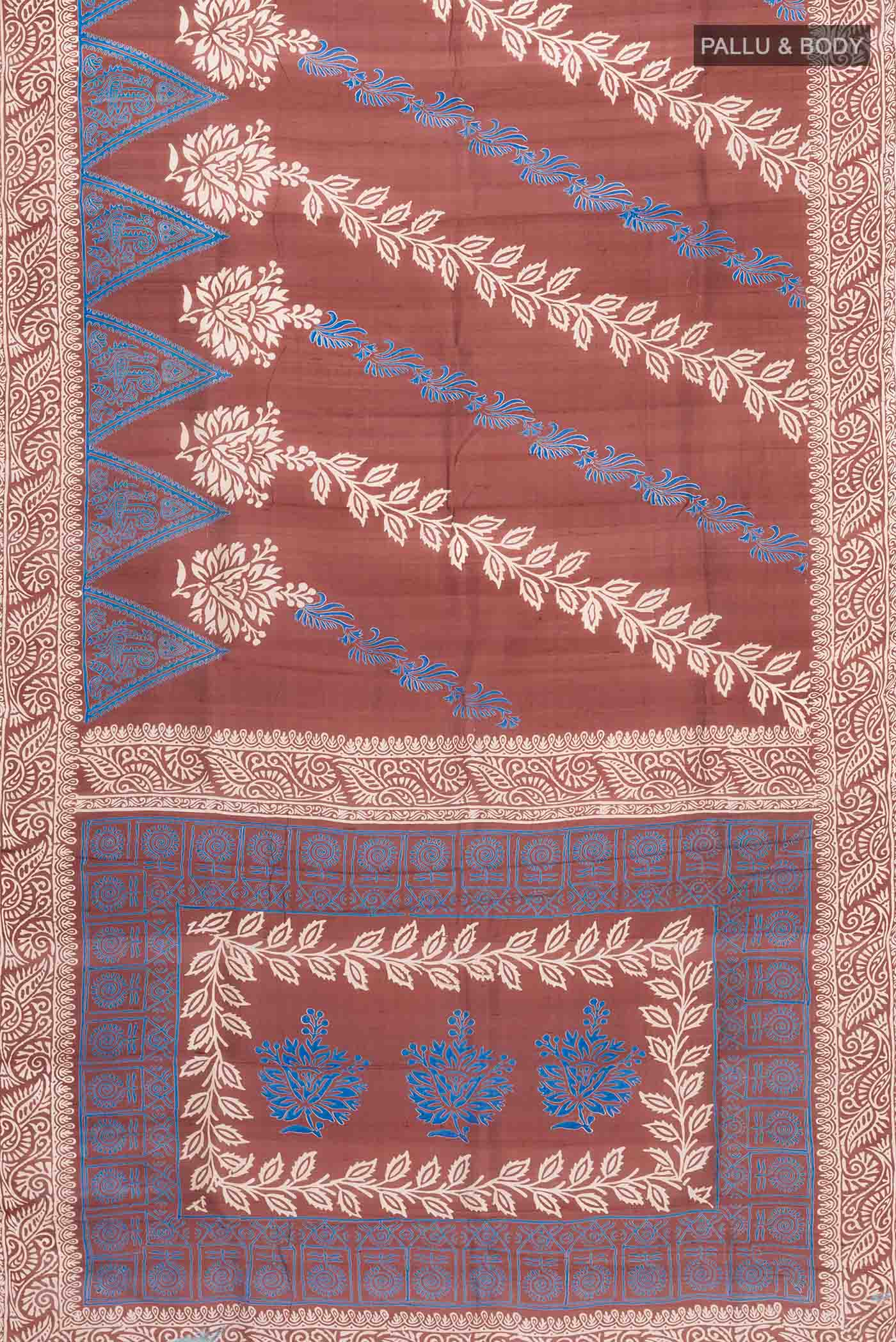 Brown Printed Silk Saree - Image 3