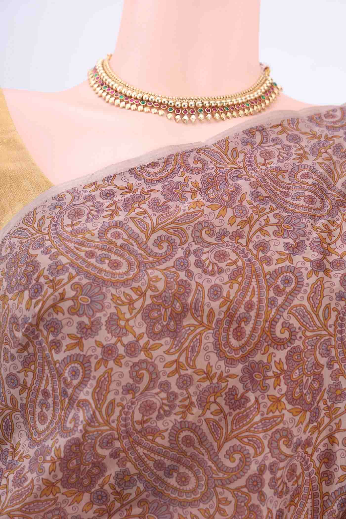 Brown Printed Silk Saree - Image 2