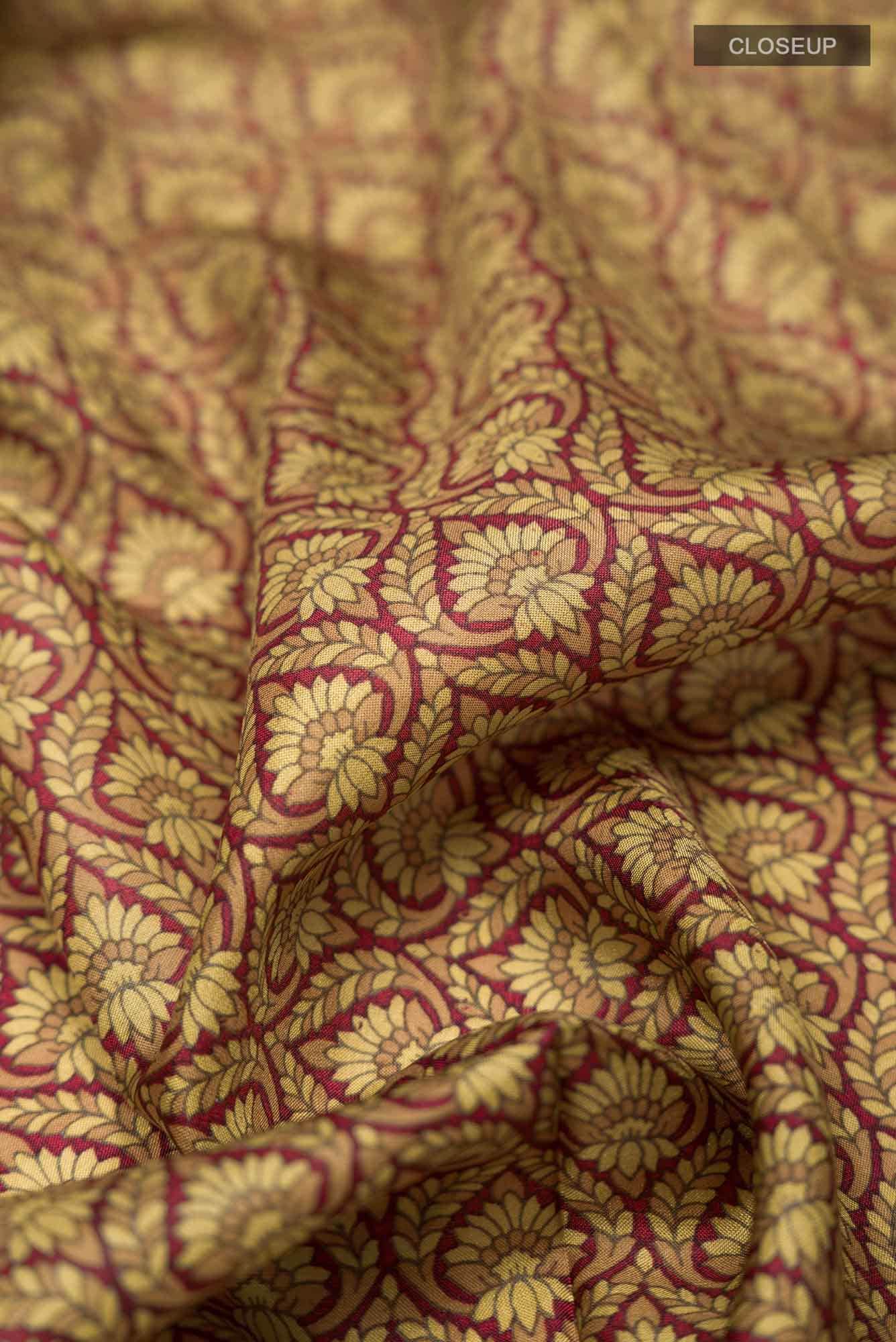 Brown Printed Silk Saree - Image 2