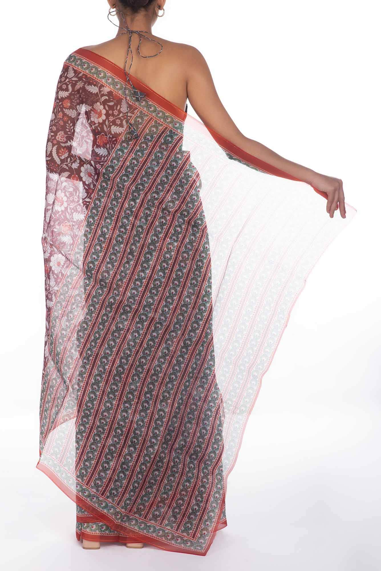 Guldasta Brown floral design saree from Chintz Collection, Designed by Nalli - Image 6