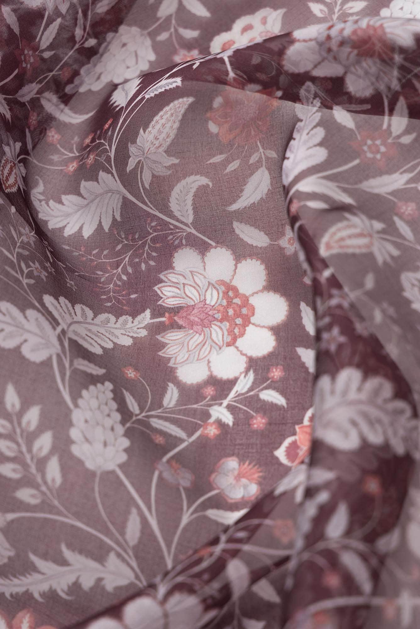 Guldasta Brown floral design saree from Chintz Collection, Designed by Nalli - Image 8