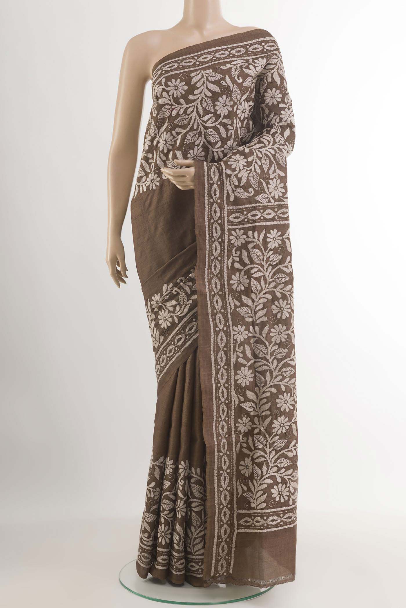 Brown Tussar Silk Saree