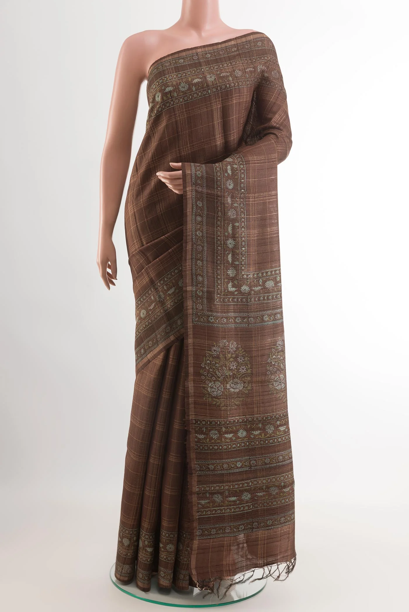 Brown Tussar Silk Saree