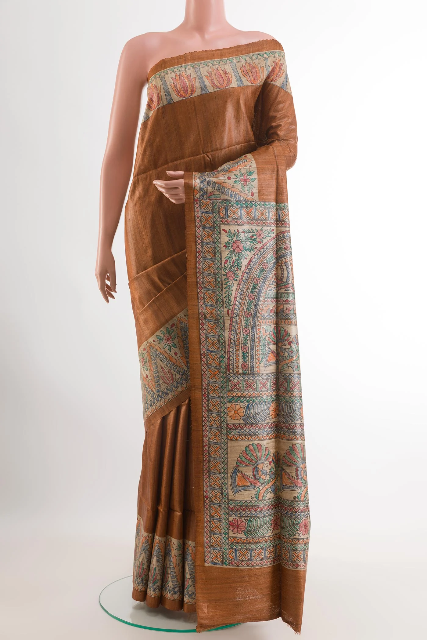Brown Tussar Silk Saree