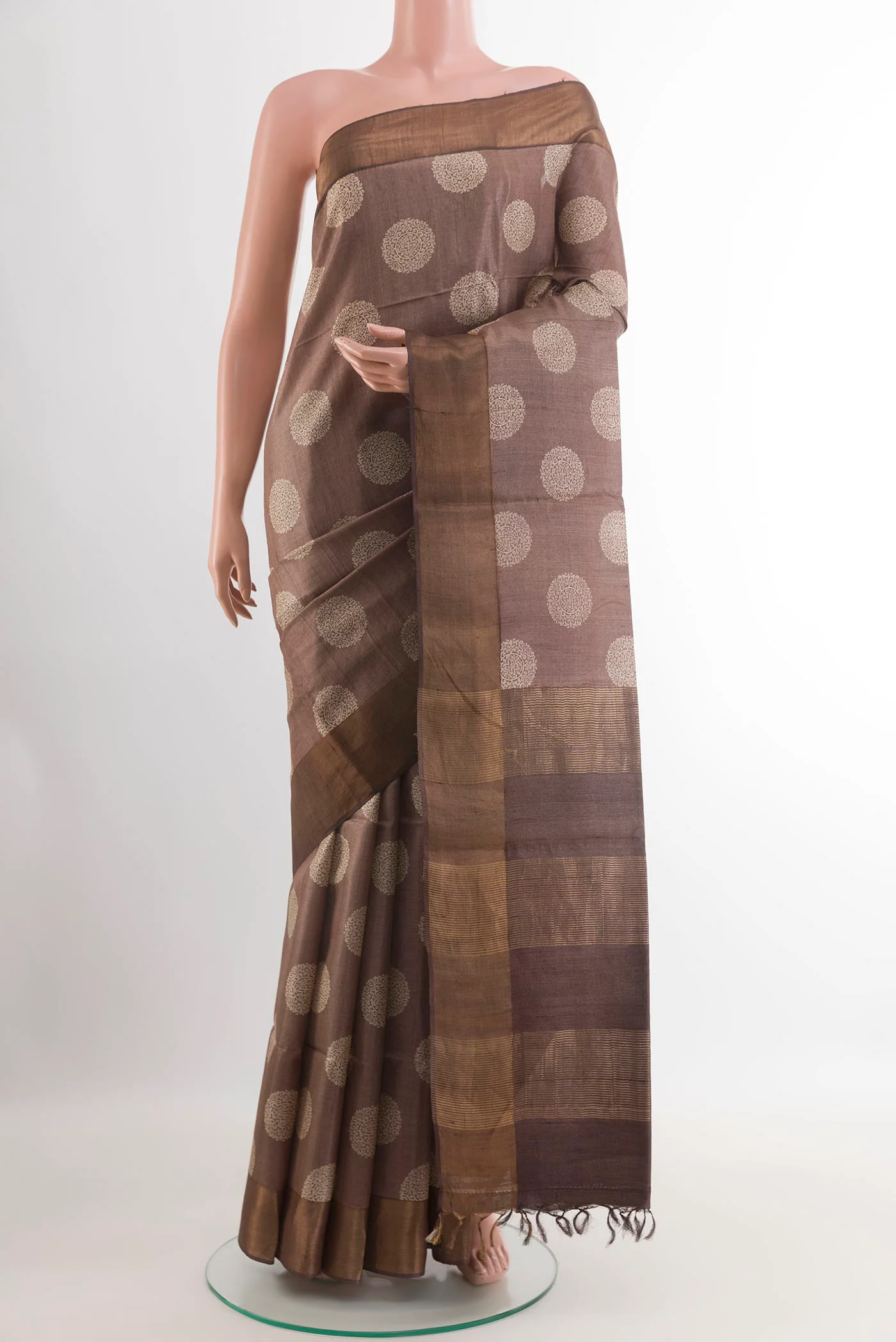 Dark Beige Tussar Silk Saree