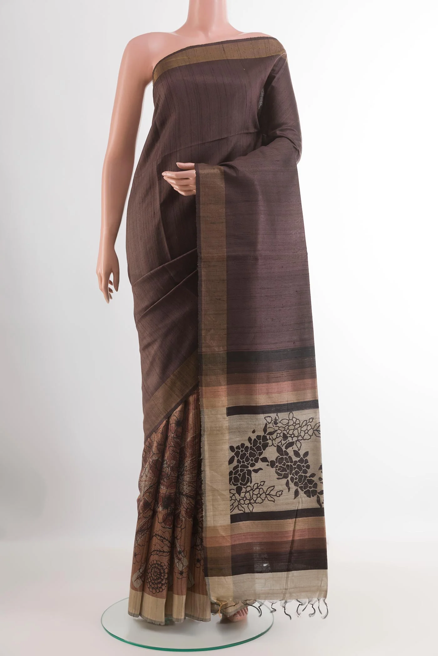 Brown Tussar Silk Saree