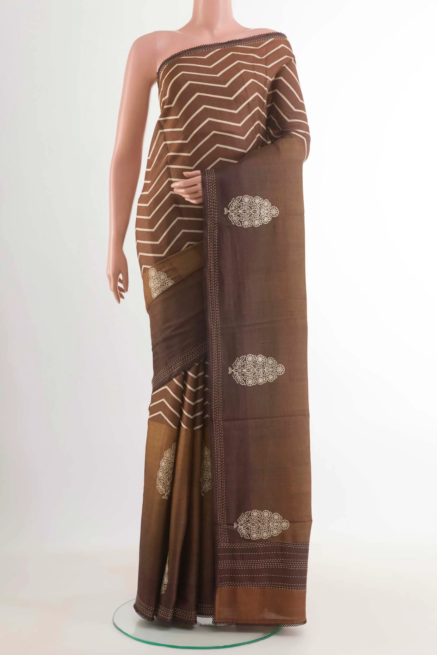 Brown Tussar Silk Saree