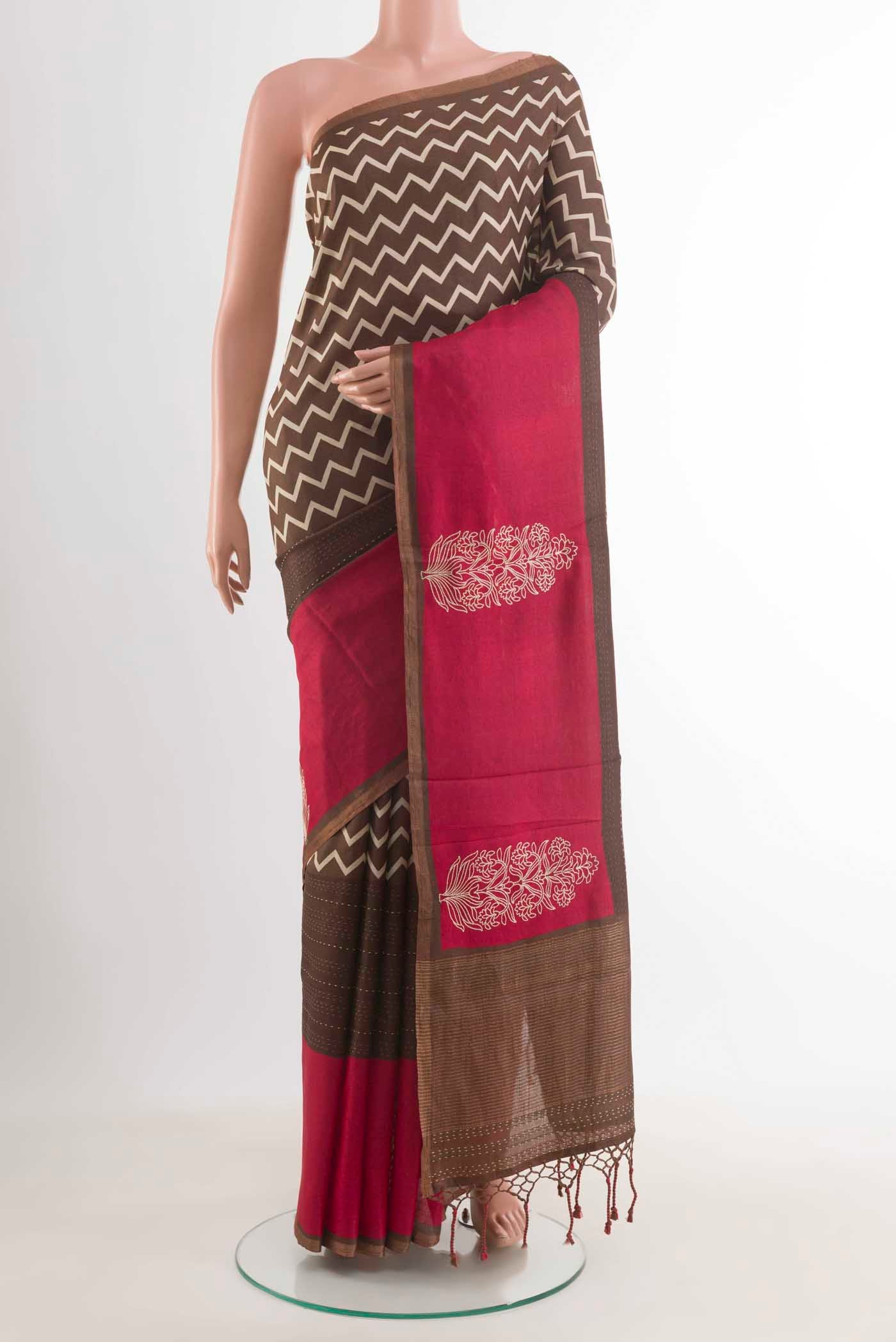 Brown Tussar Silk Saree