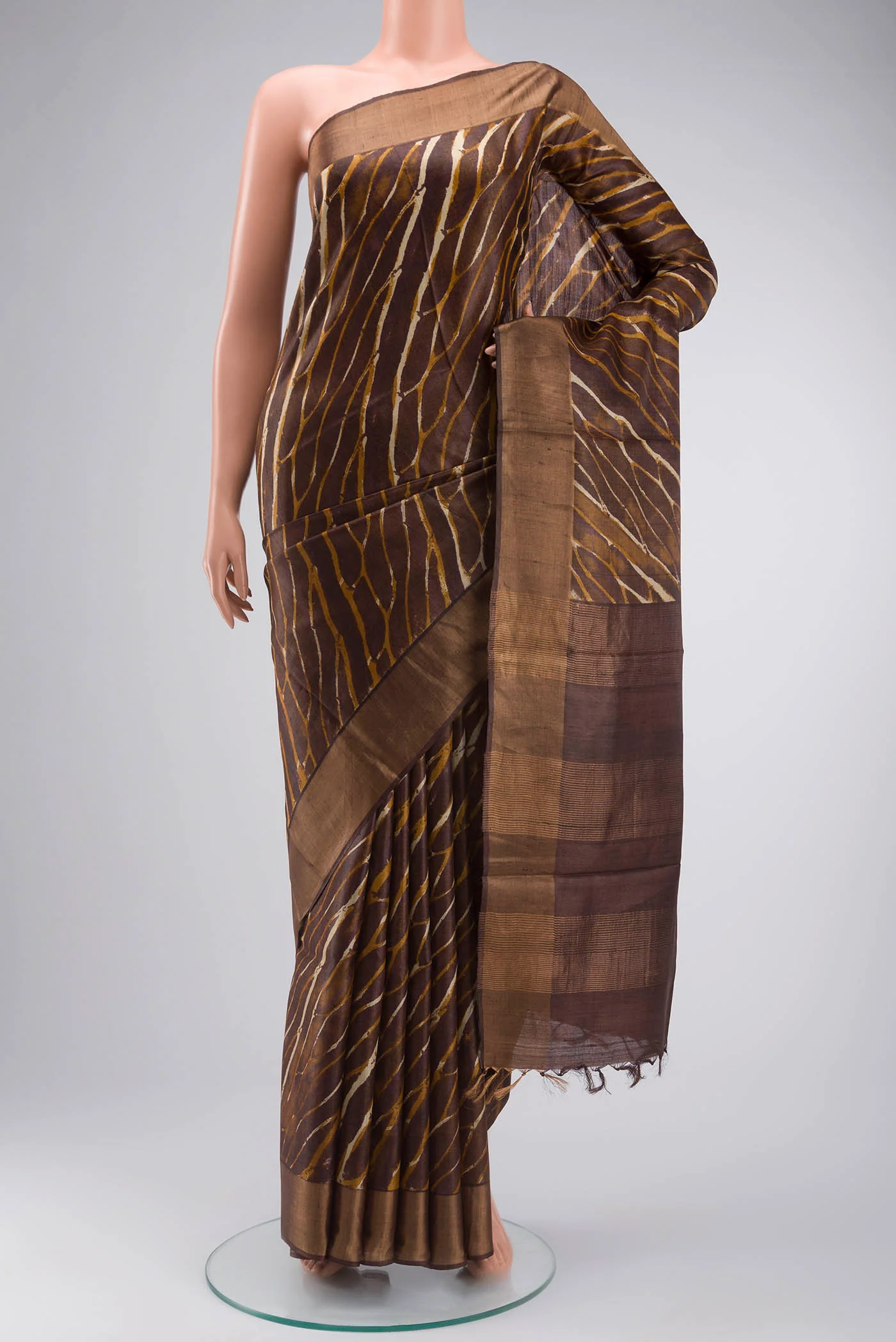 Brown Tussar Silk Saree