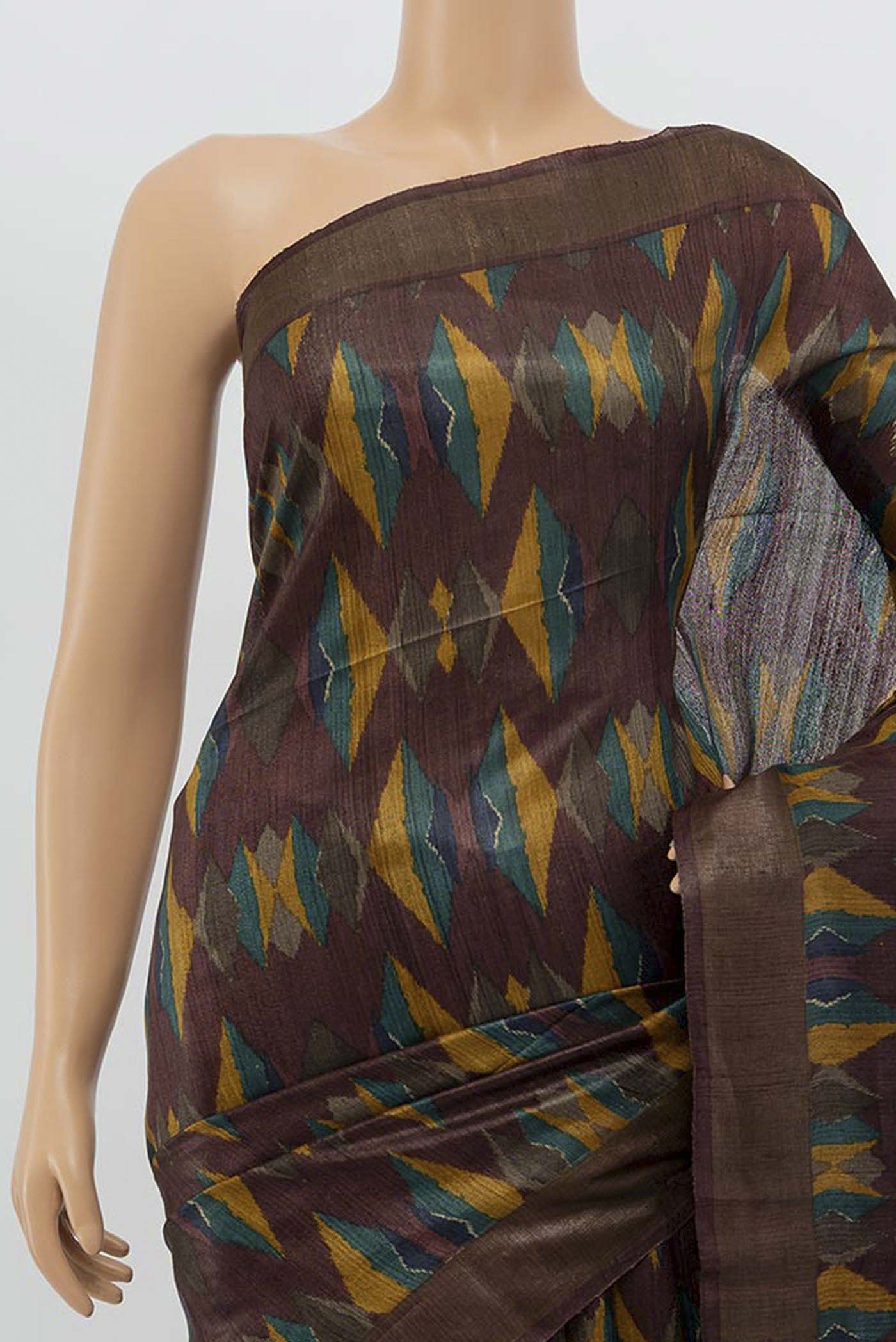 Brown Tussar Silk Saree - Image 2