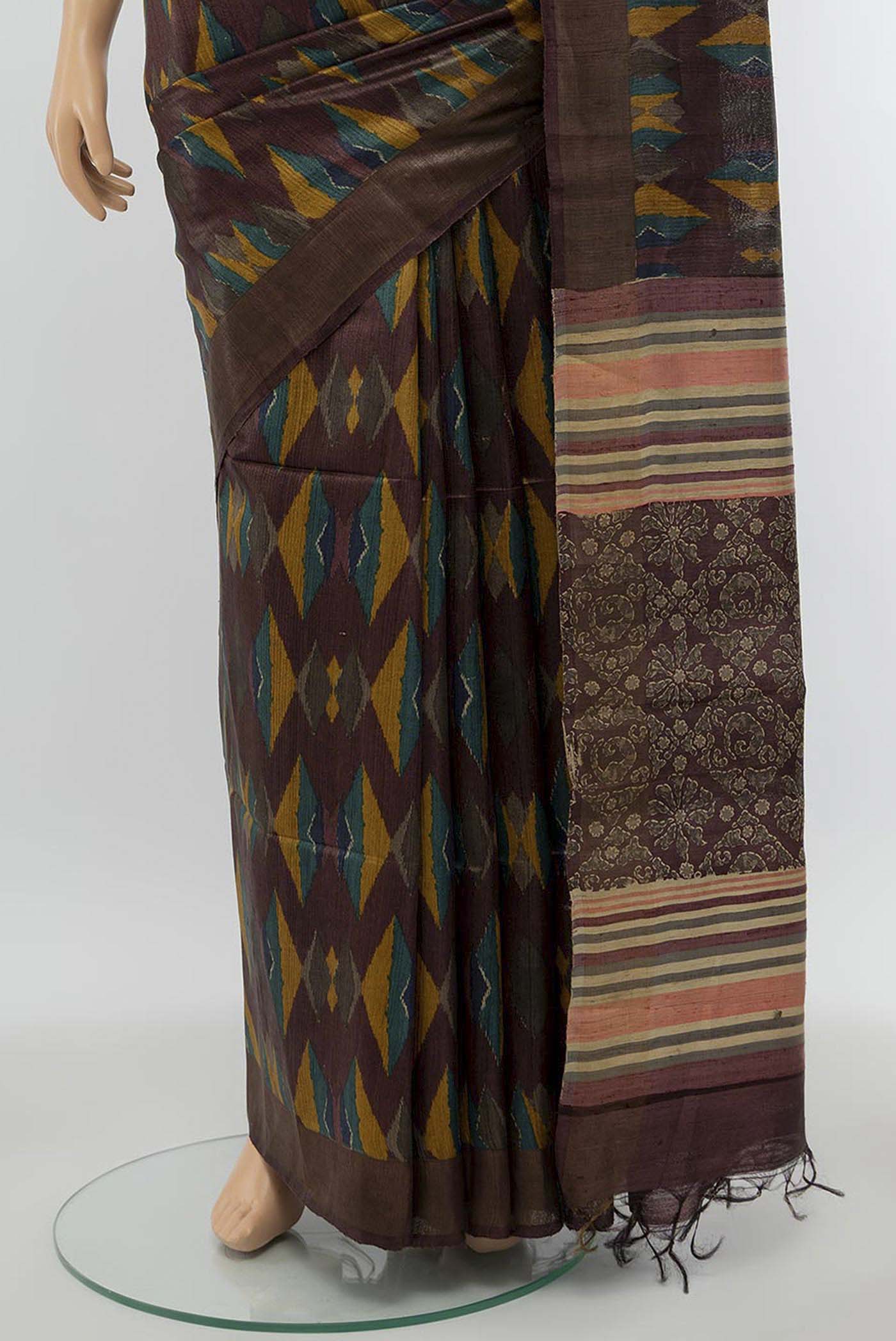 Brown Tussar Silk Saree - Image 3