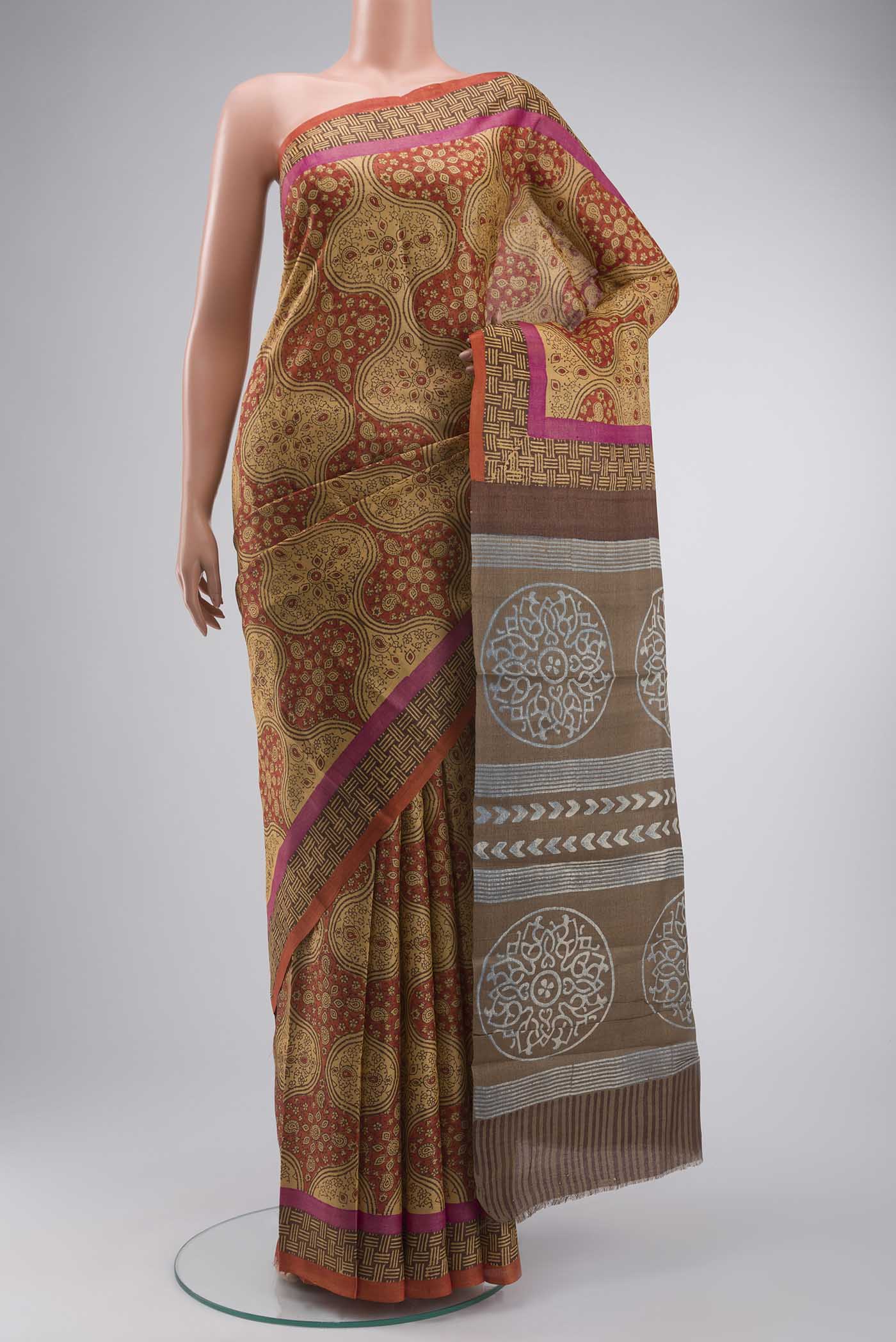 Brown Tussar Silk Saree