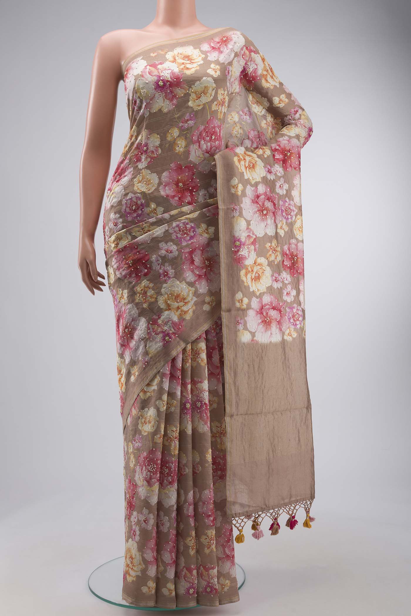 Brown Tussar Silk Saree