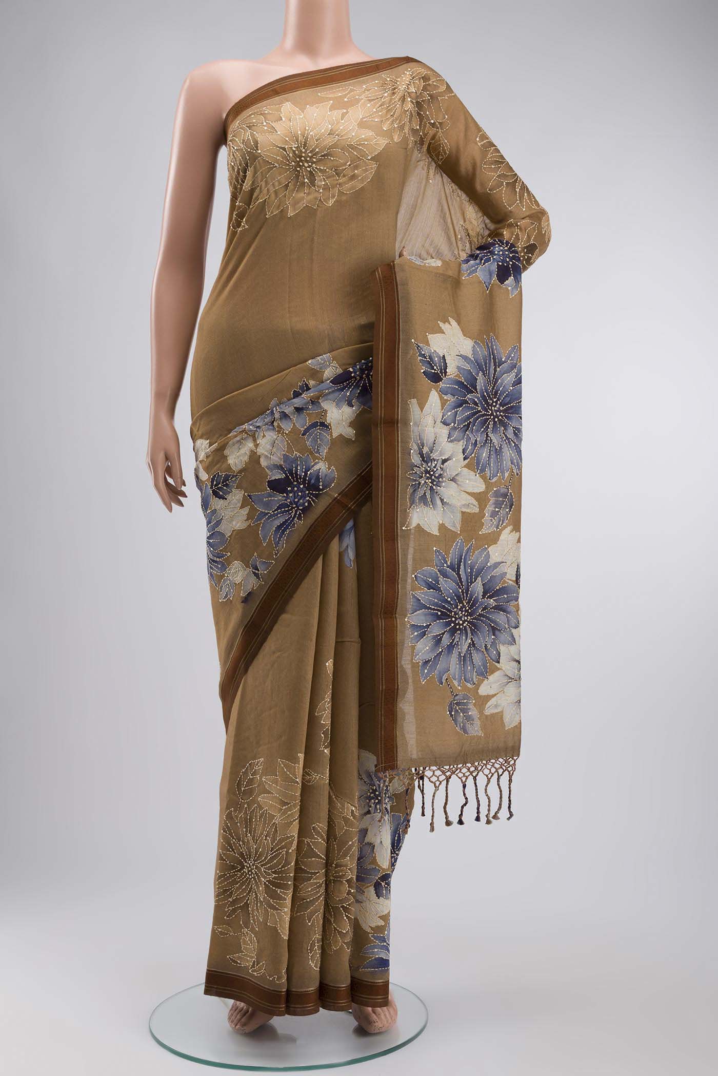Brown Tussar Silk Saree