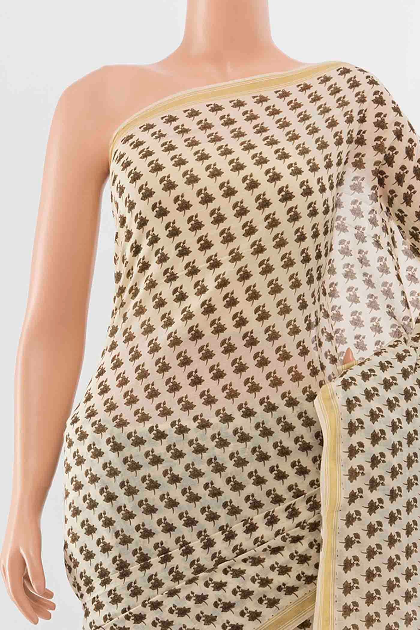 Cream Tussar Silk Saree - Image 2