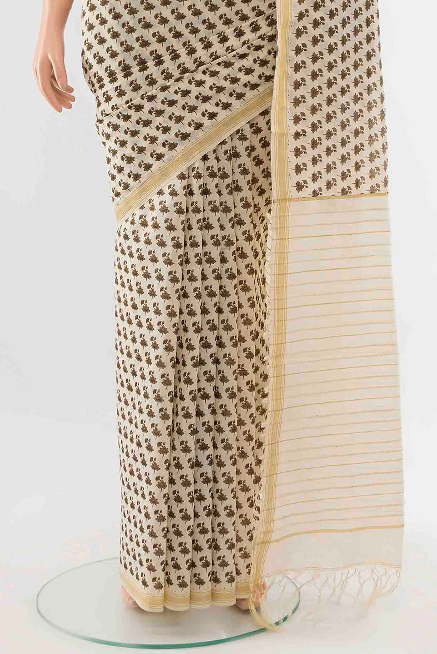 Cream Tussar Silk Saree - Image 3