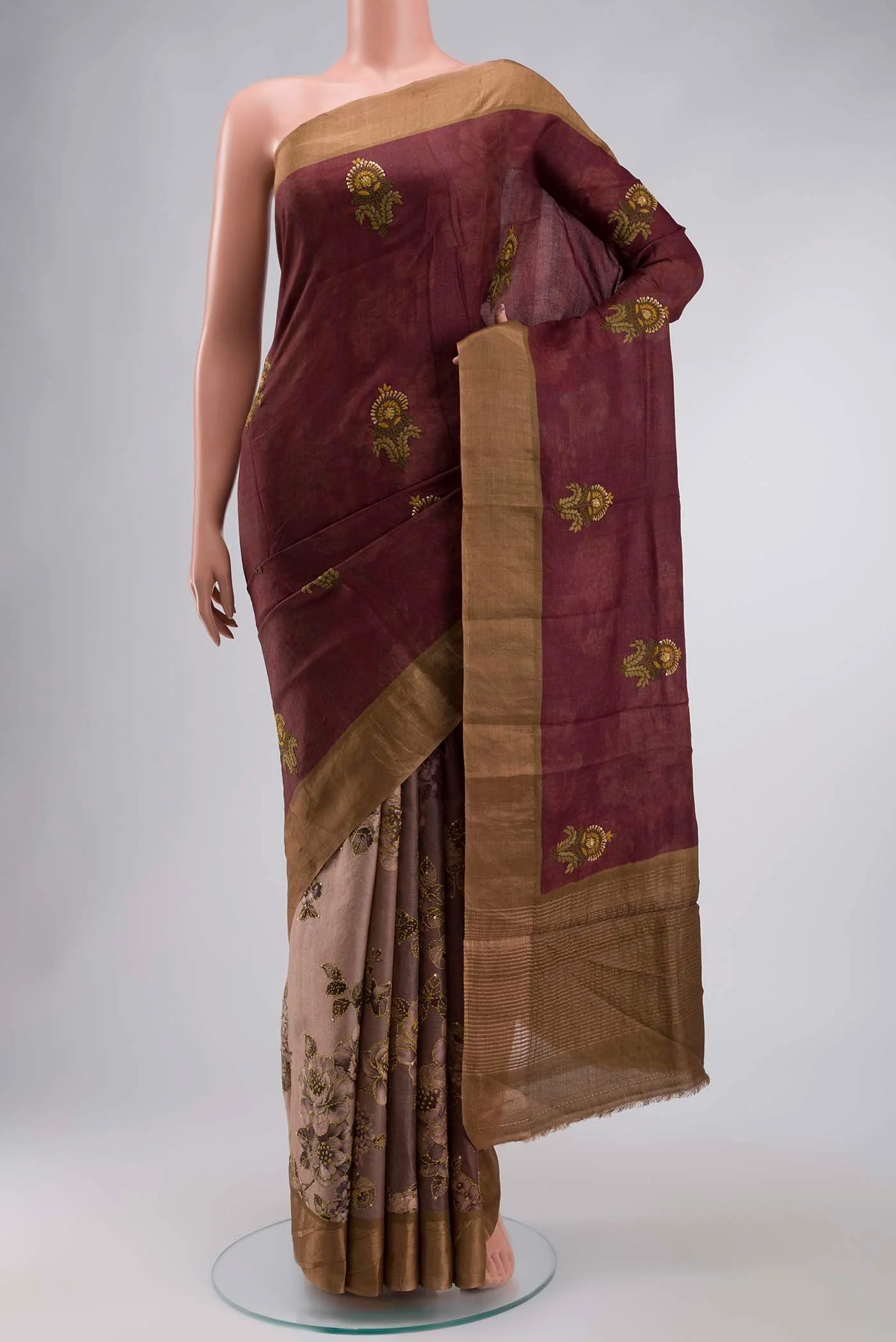 Brown Tussar Silk Saree
