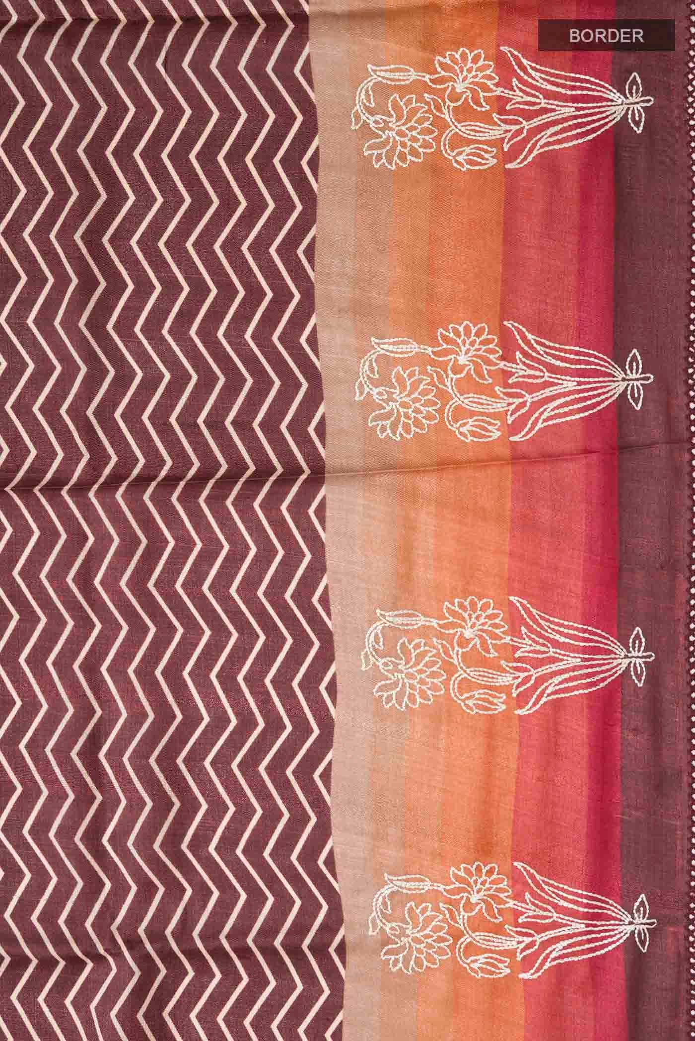 Brown Tussar Silk Saree - Image 3