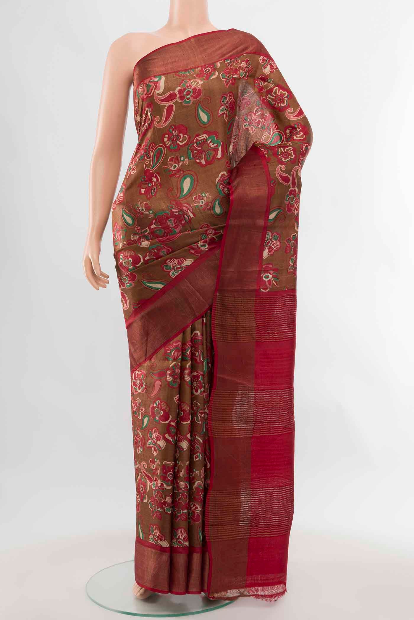 Brown Tussar Silk Saree