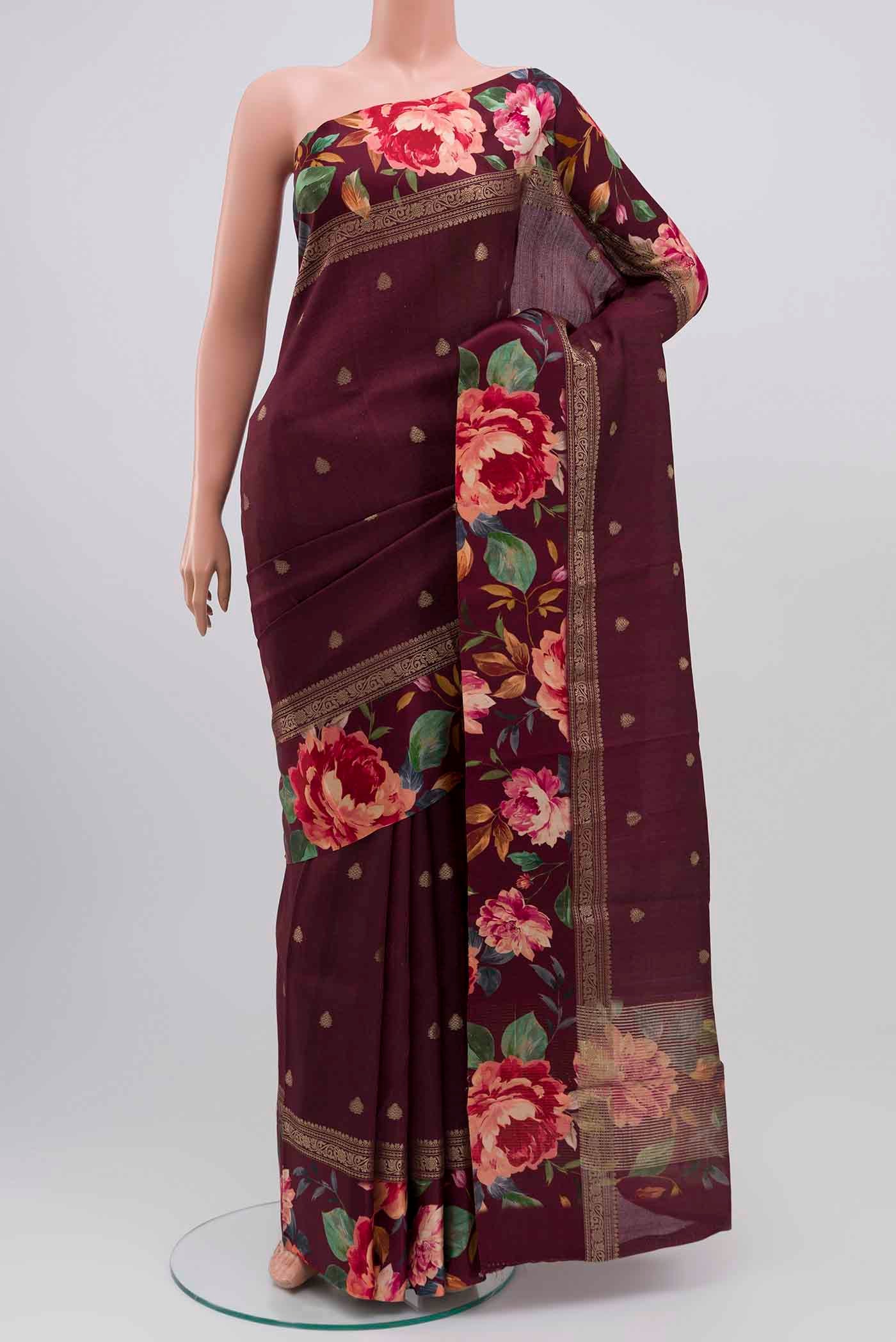Burgundy Tussar Silk Saree